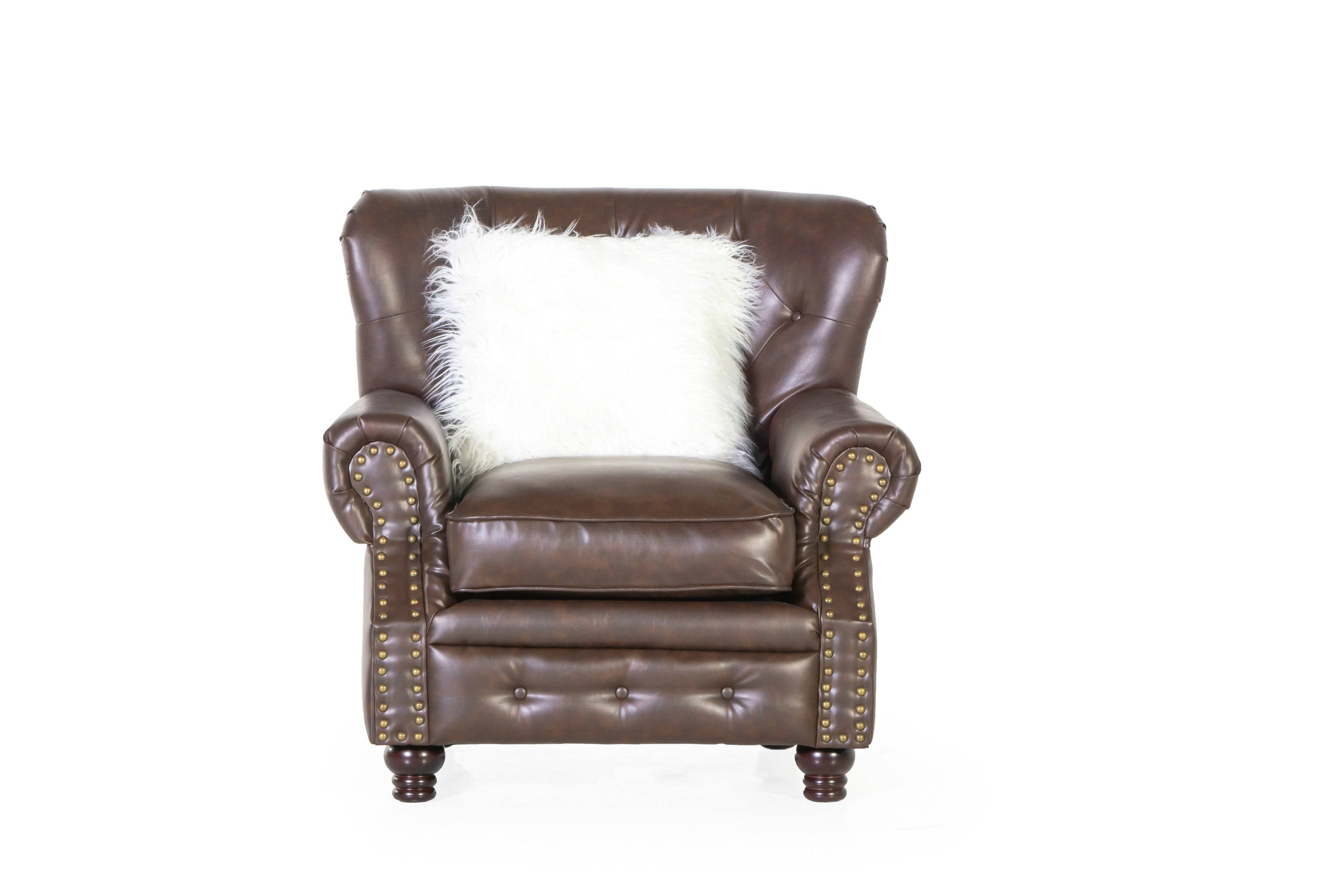 Brown Leather Chesterfield 3-Piece Living Room Set (Sofa, Loveseat & Chair)
