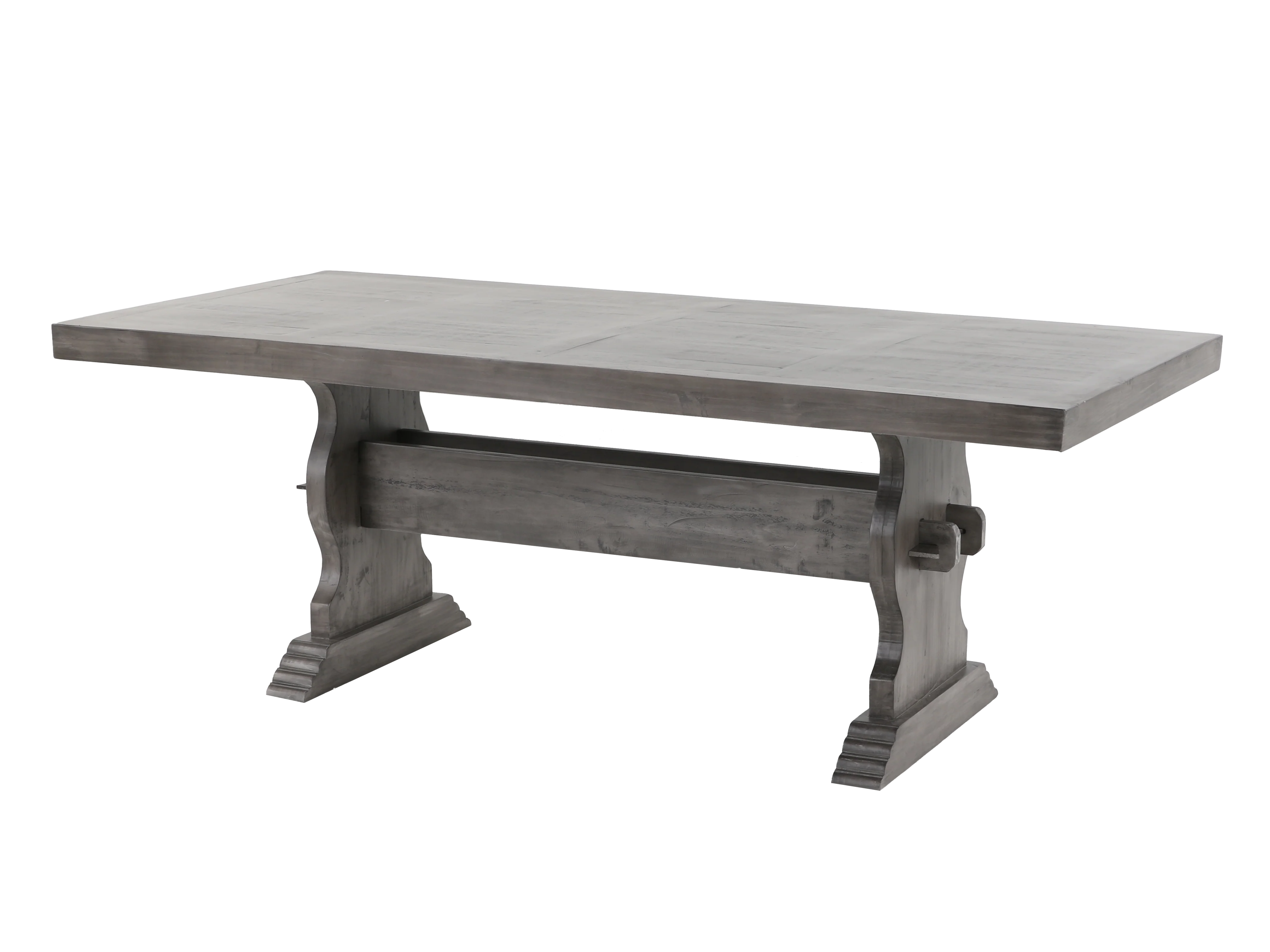 7-Piece Trestle Dining Set with Tufted High-Back Chairs (Gray/Ivory)