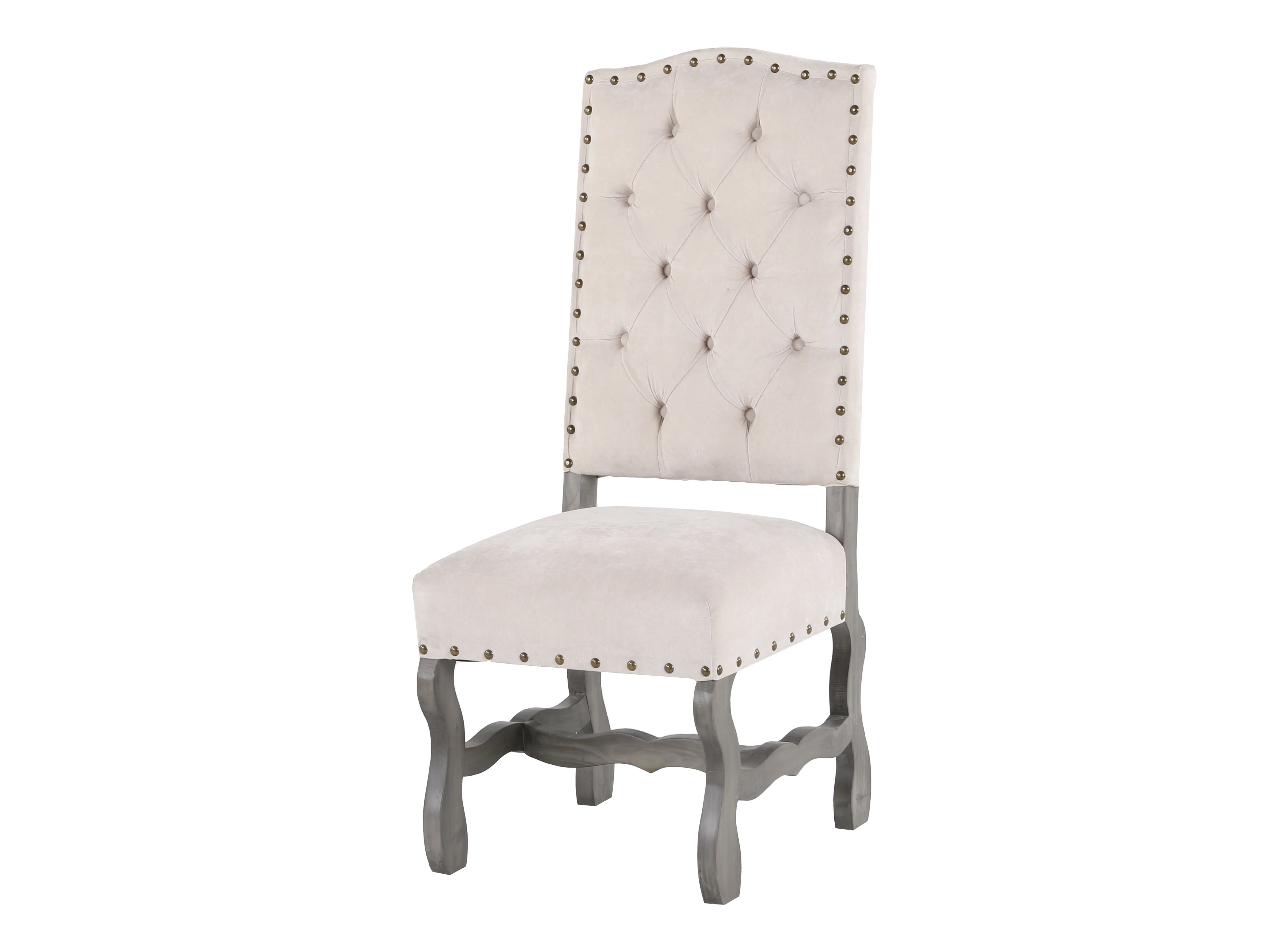 7-Piece Trestle Dining Set with Tufted High-Back Chairs (Gray/Ivory)