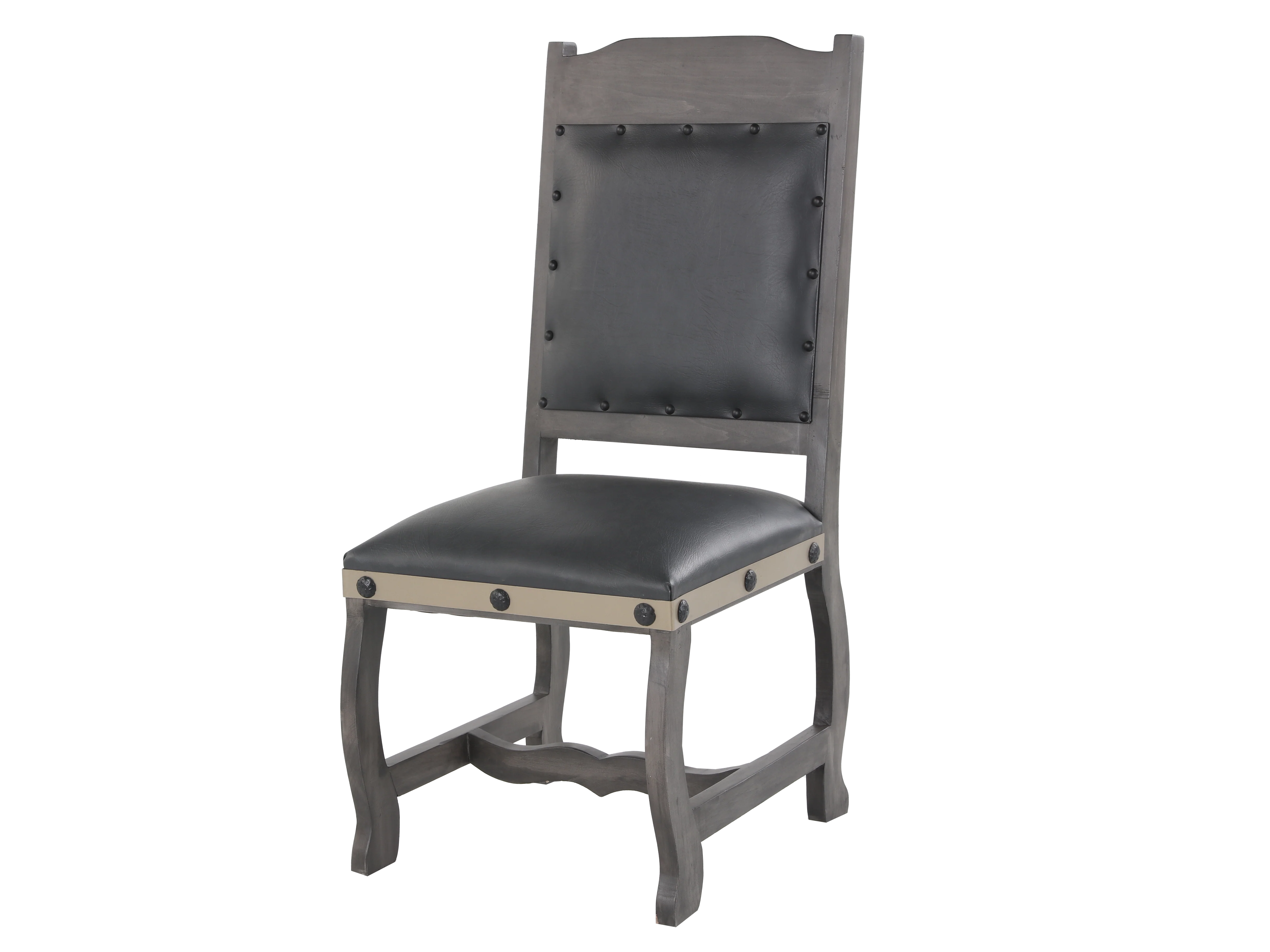 7-Piece Round Rustic Dining Set with Rivet-Trim Chairs (Gray/Charcoal)
