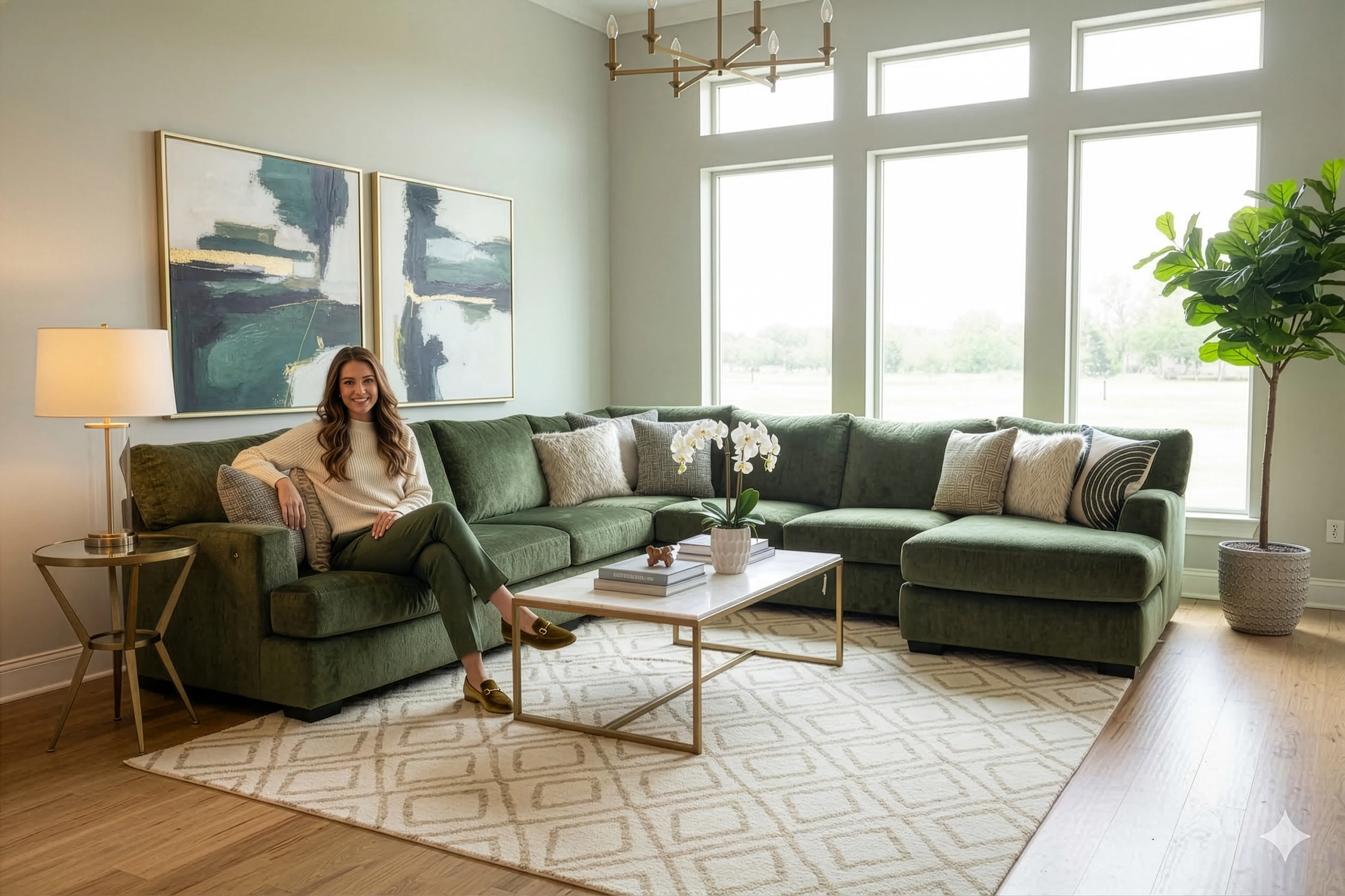 3040-corinthian-emerald-plush-3-piece-sectional-sofa-with-chaise-2.webp Corinthian Emerald Plush 3-Piece Sectional Sofa with Chaise