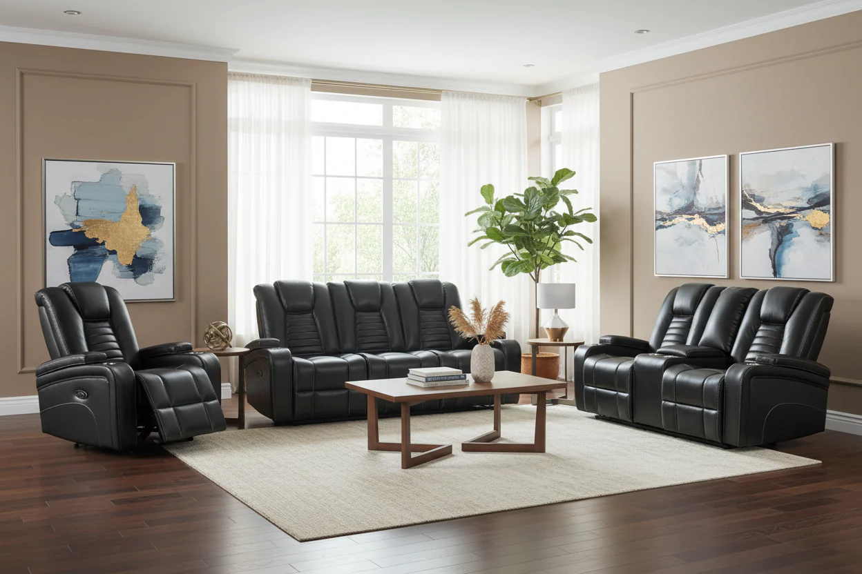 3042-meridian-grey-3-piece-living-room-set-with-power-headrests-cup-holders-storage-1.webp Meridian Grey 3-Piece Living Room Set with Power Headrests, Cup Holders & Storage