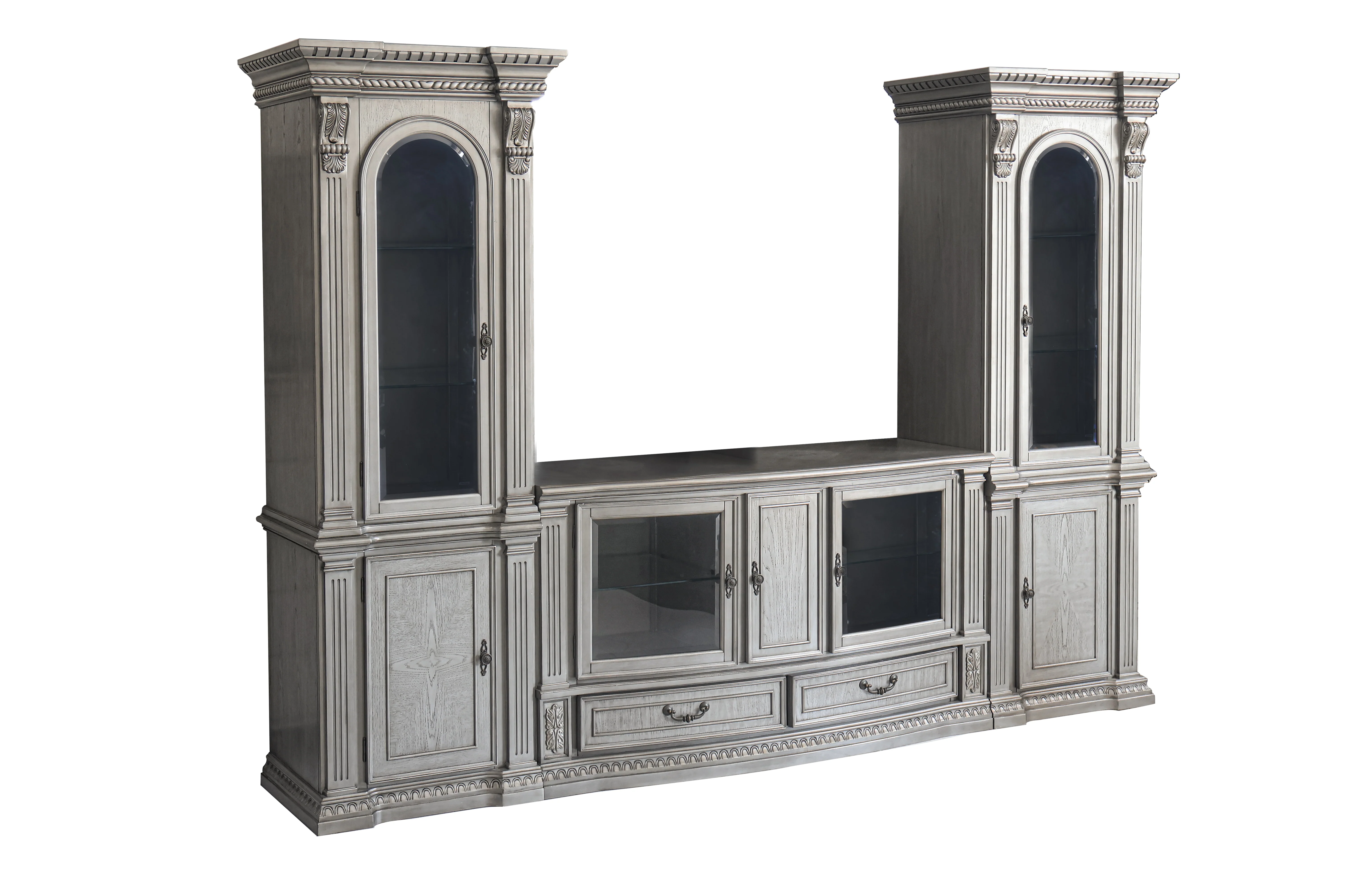 Antique Gray Traditional Entertainment Center with Lighted Piers
