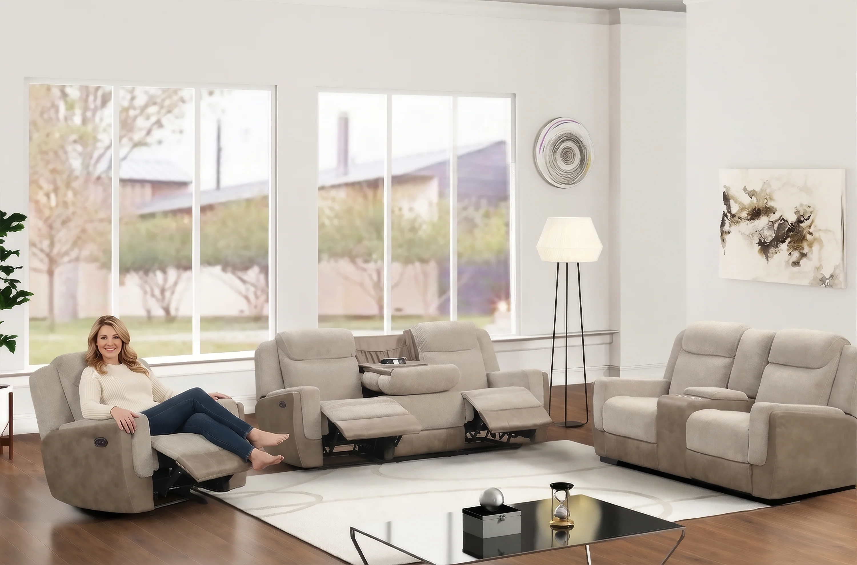 Brown Power Reclining 3-Piece Living Room Set with USB Charging – Sofa, Loveseat & Recliner