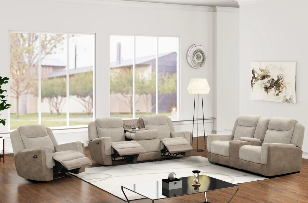 Brown Power Reclining 3-Piece Living Room Set with USB Charging – Sofa, Loveseat & Recliner