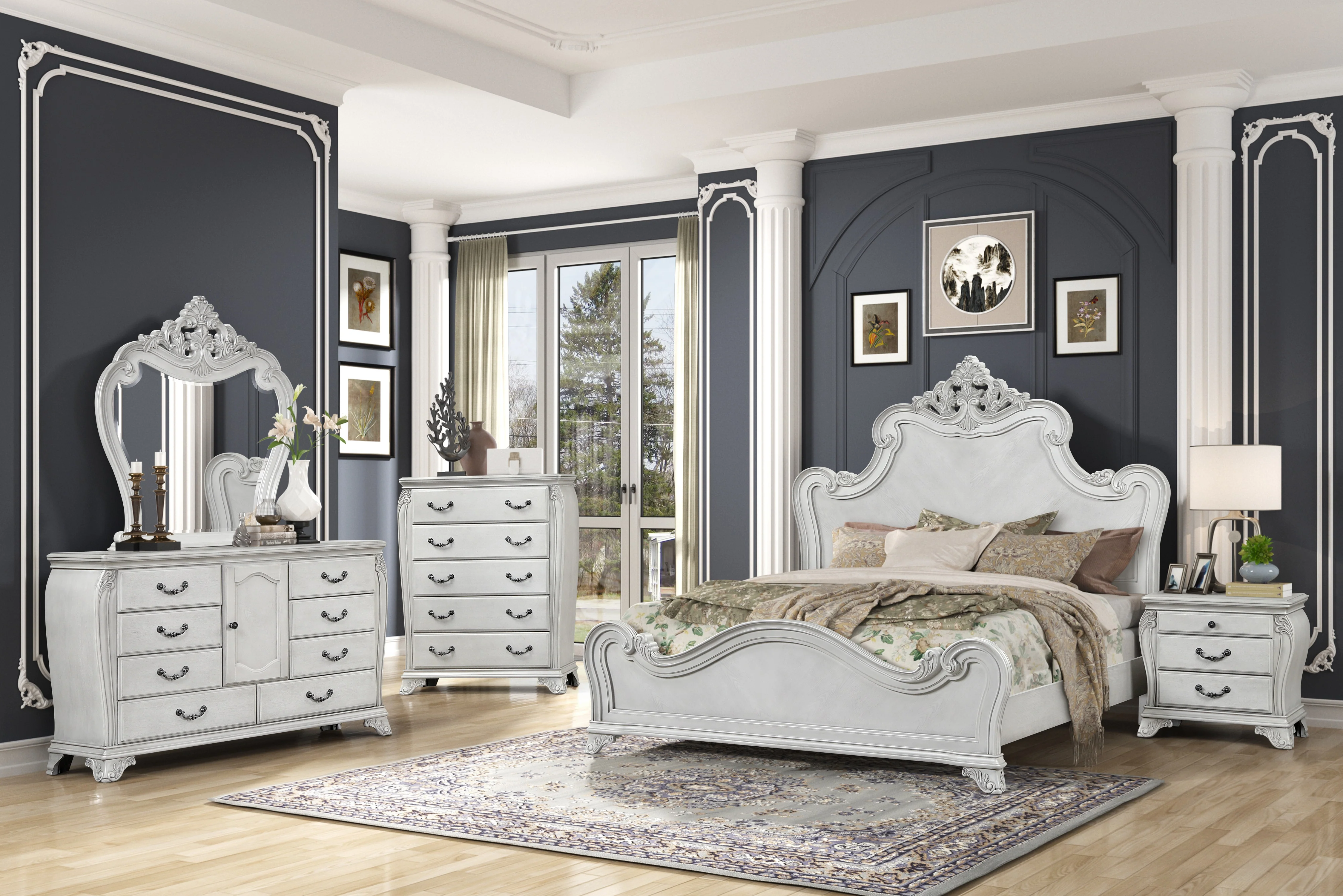 3059-antique-white-6-piece-traditional-bedroom-set-with-dresser-mirror-nightstand-1.webp Antique White 6-Piece Traditional Bedroom Set with Dresser, Mirror & Nightstand