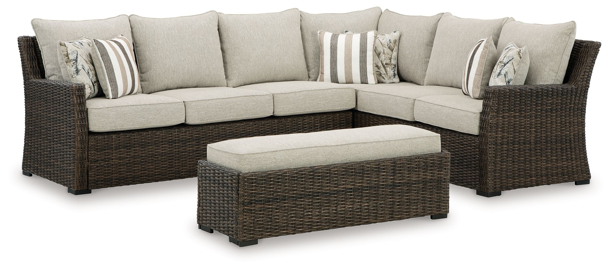 3069-brook-ranch-sofa-sectional-bench-with-cushion-set-of-3-brown-1.jpg Brook Ranch - Sofa Sectional, Bench With Cushion (Set of 3) - Brown