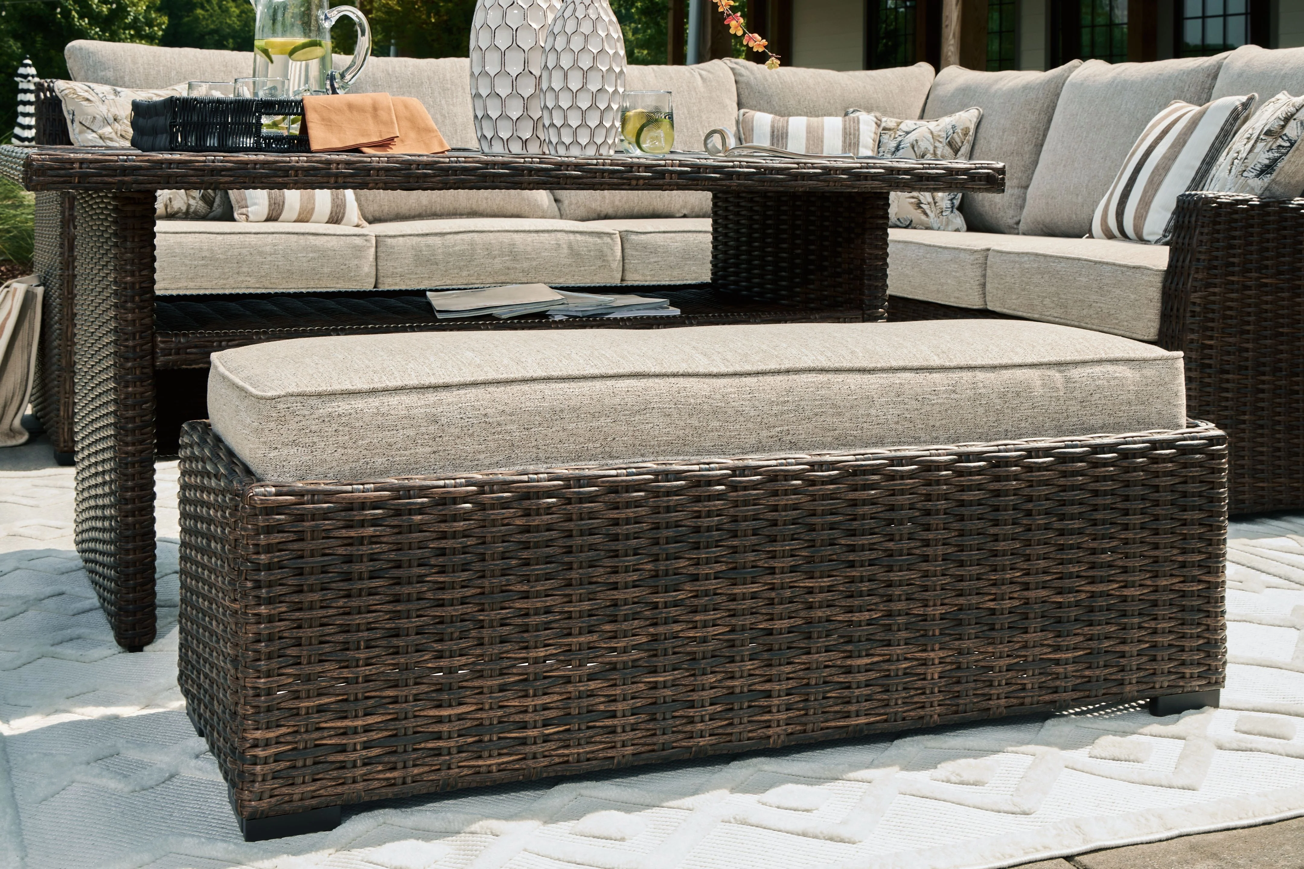 3069-brook-ranch-sofa-sectional-bench-with-cushion-set-of-3-brown-4.webp Brook Ranch - Sofa Sectional, Bench With Cushion (Set of 3) - Brown