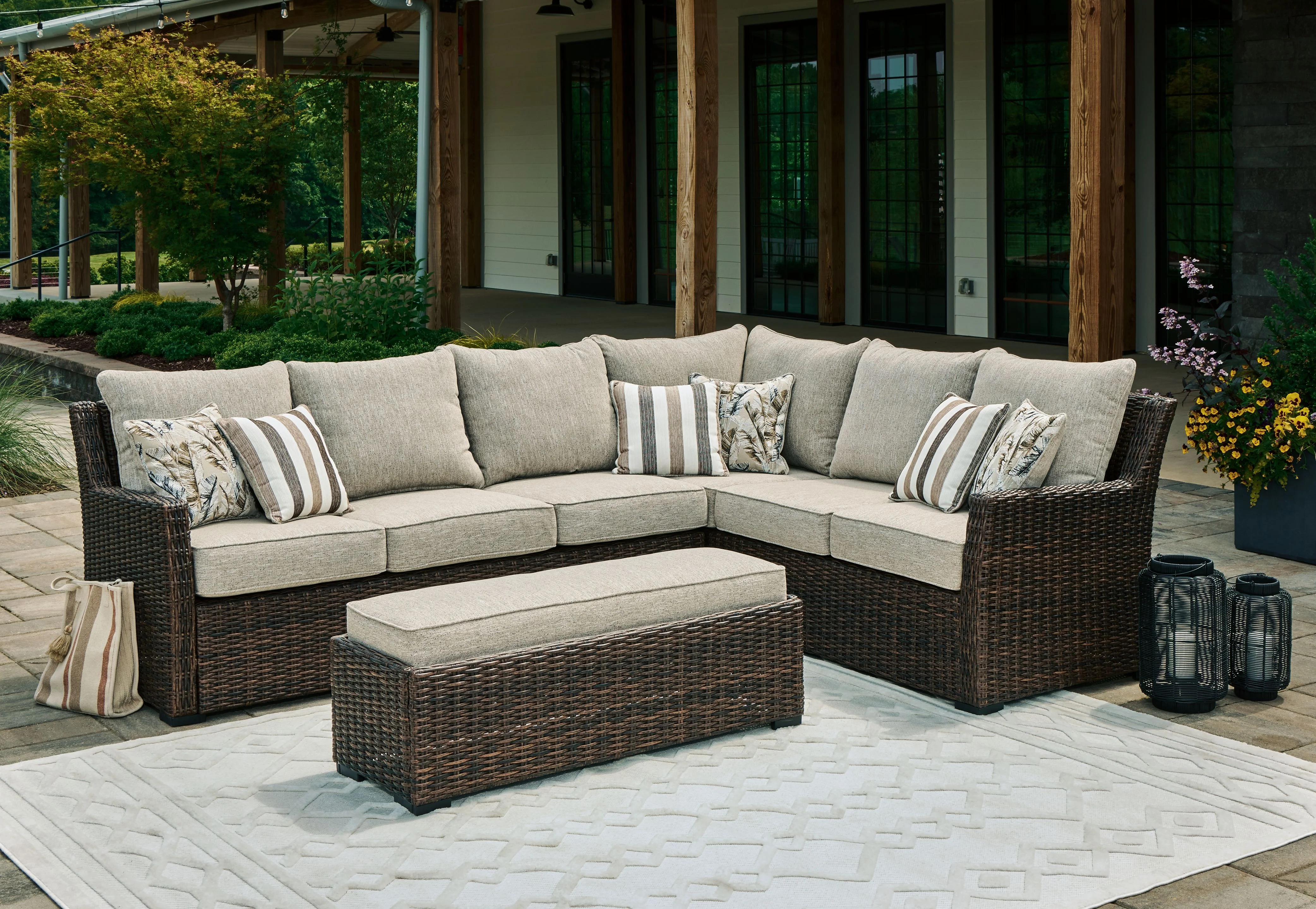 3069-brook-ranch-sofa-sectional-bench-with-cushion-set-of-3-brown-7.webp Brook Ranch - Sofa Sectional, Bench With Cushion (Set of 3) - Brown