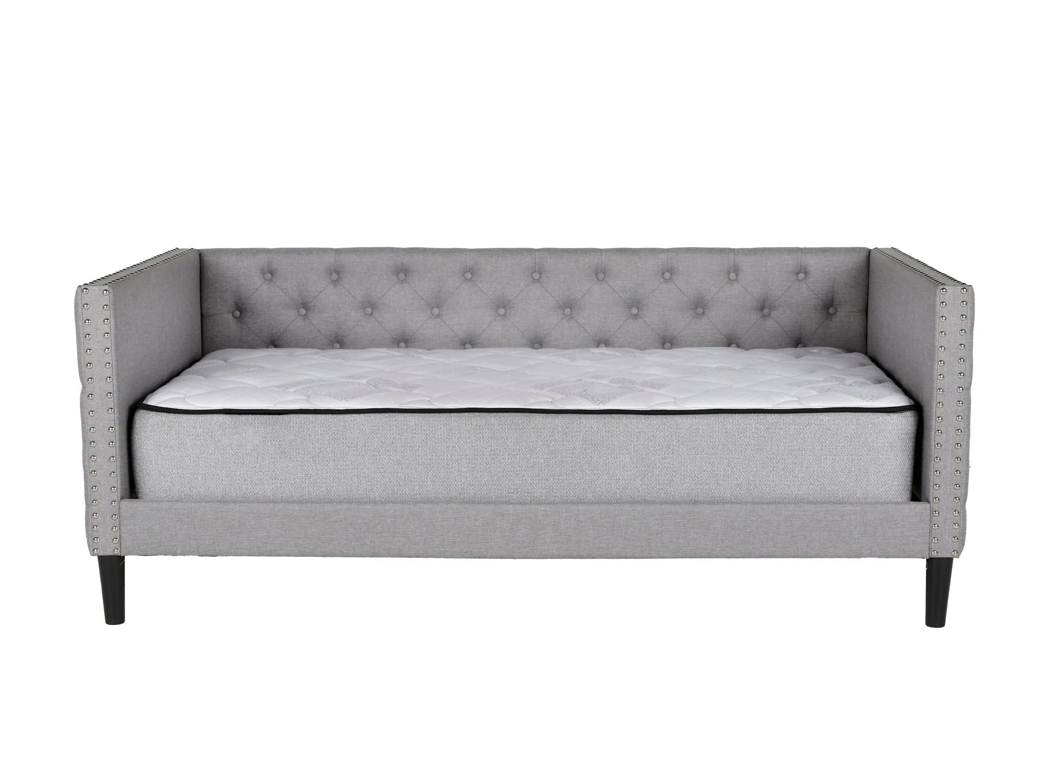 Gray Tufted Upholstered Twin Daybed with Nailhead Trim