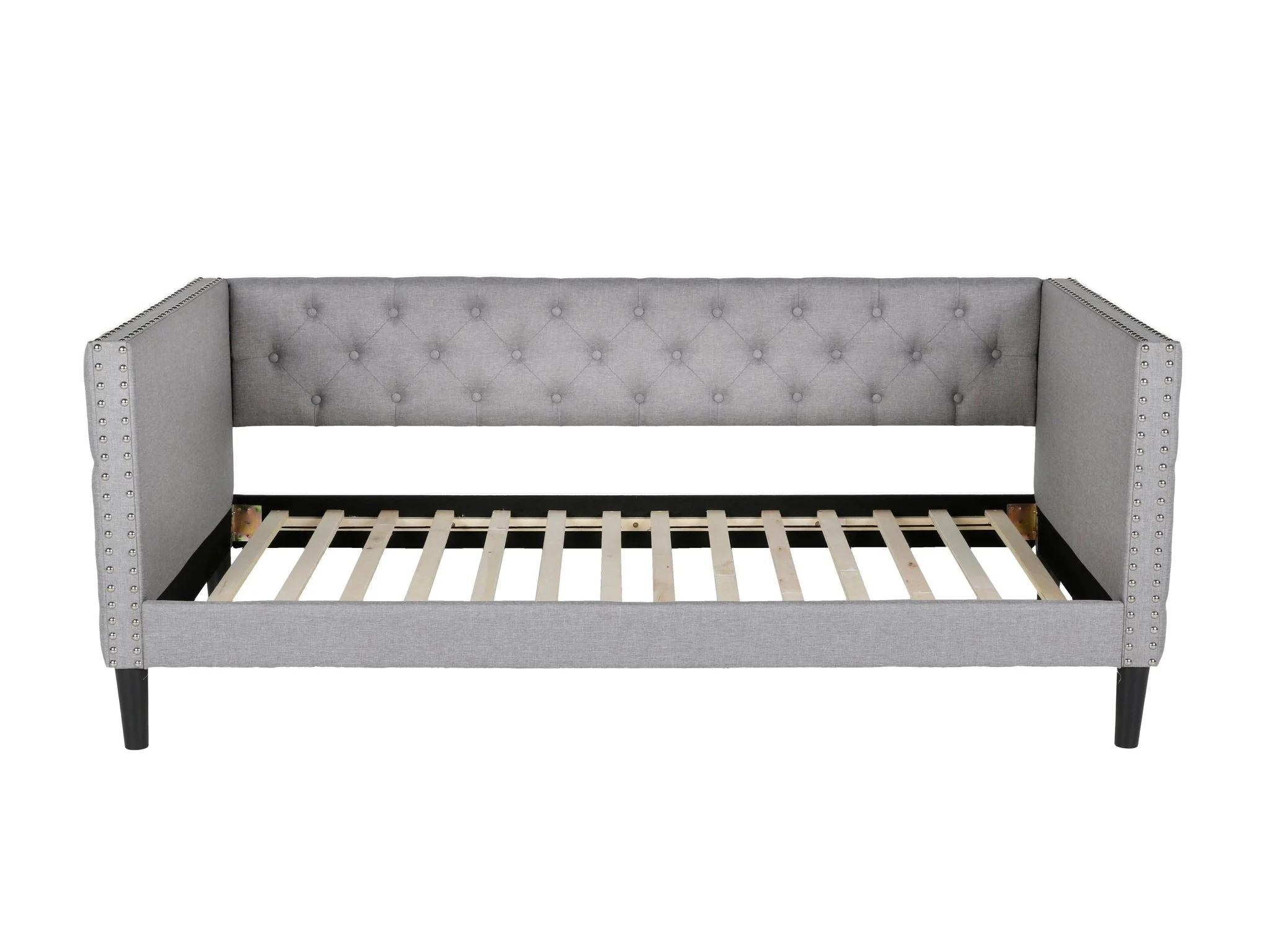 Gray Tufted Upholstered Twin Daybed with Nailhead Trim