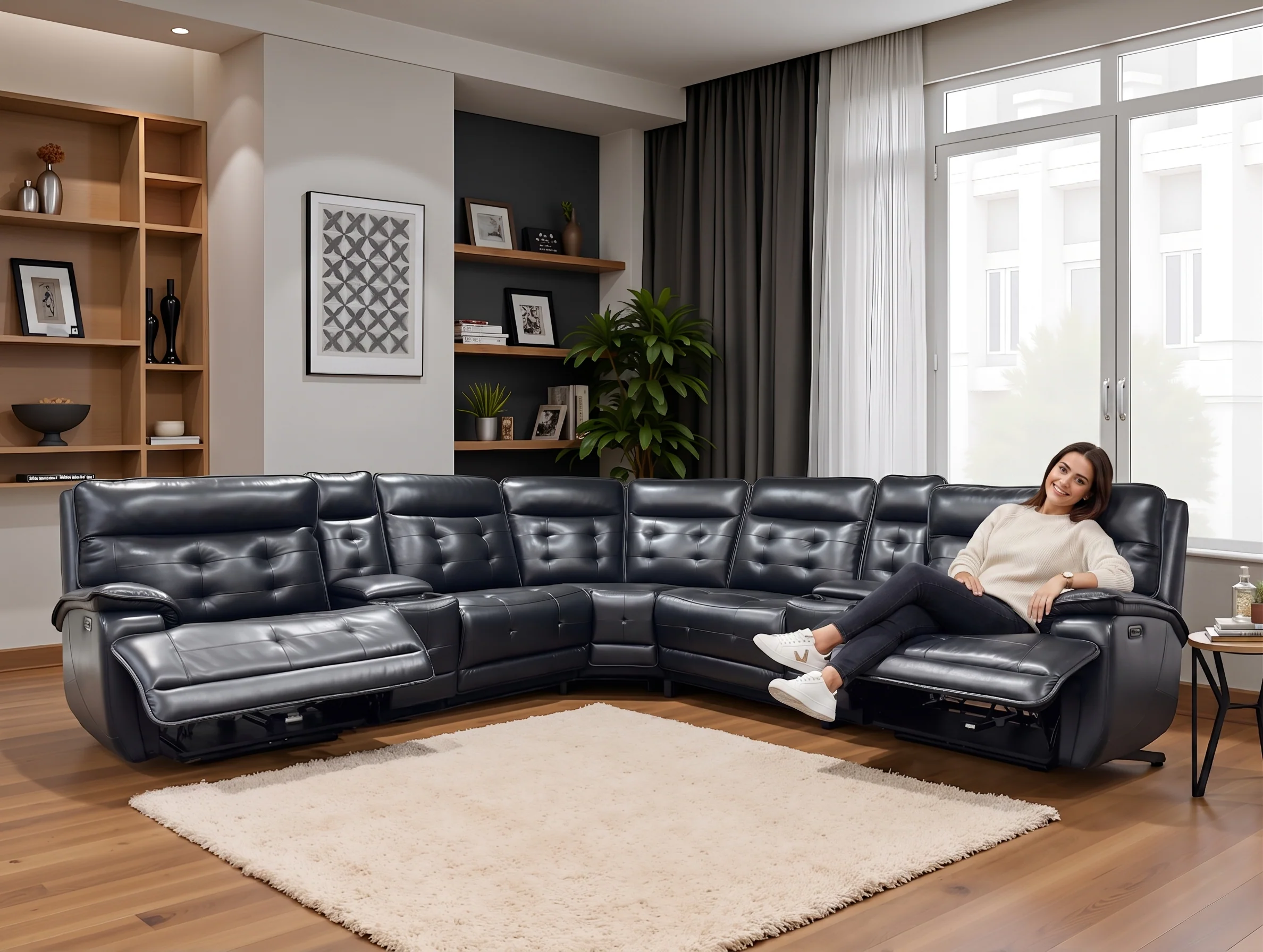 3085-black-leather-power-reclining-sectional-sofa-with-2-consoles-usb-wireless-charger-2.webp Black Leather Power Reclining Sectional Sofa with 2 Consoles, USB & Wireless Charger