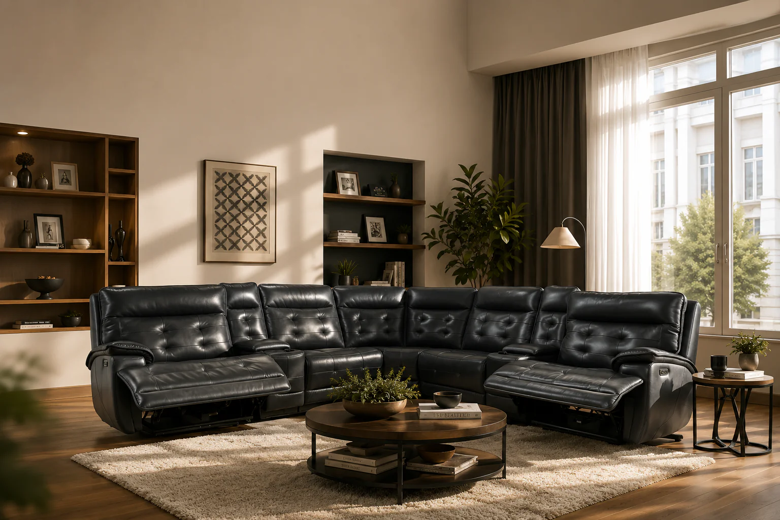 3085-black-leather-power-reclining-sectional-sofa-with-2-consoles-usb-wireless-charger-3.webp Black Leather Power Reclining Sectional Sofa with 2 Consoles, USB & Wireless Charger