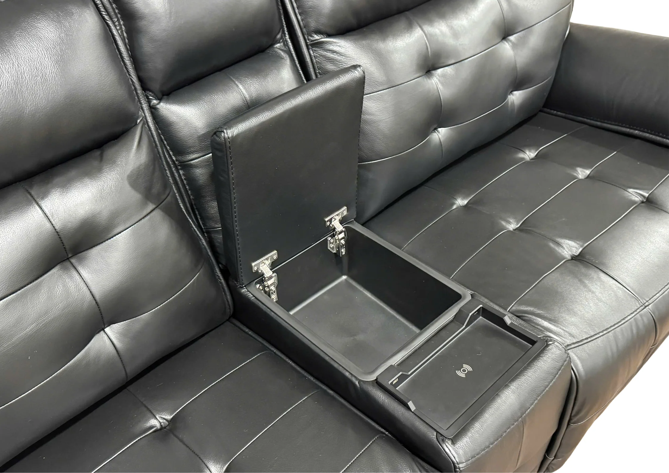 3085-black-leather-power-reclining-sectional-sofa-with-2-consoles-usb-wireless-charger-7.webp Black Leather Power Reclining Sectional Sofa with 2 Consoles, USB & Wireless Charger