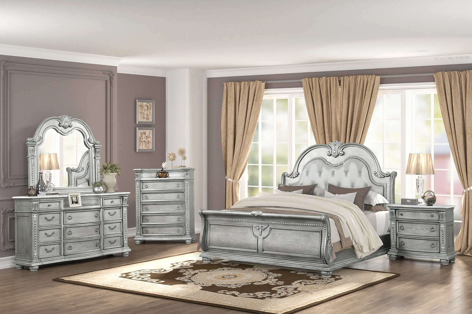 3086-cavalier-antique-gray-sleigh-bedroom-set-with-marble-top-dresser-nightstand-1.webp Cavalier Antique Gray Sleigh Bedroom Set with Marble-Top Dresser & Nightstand