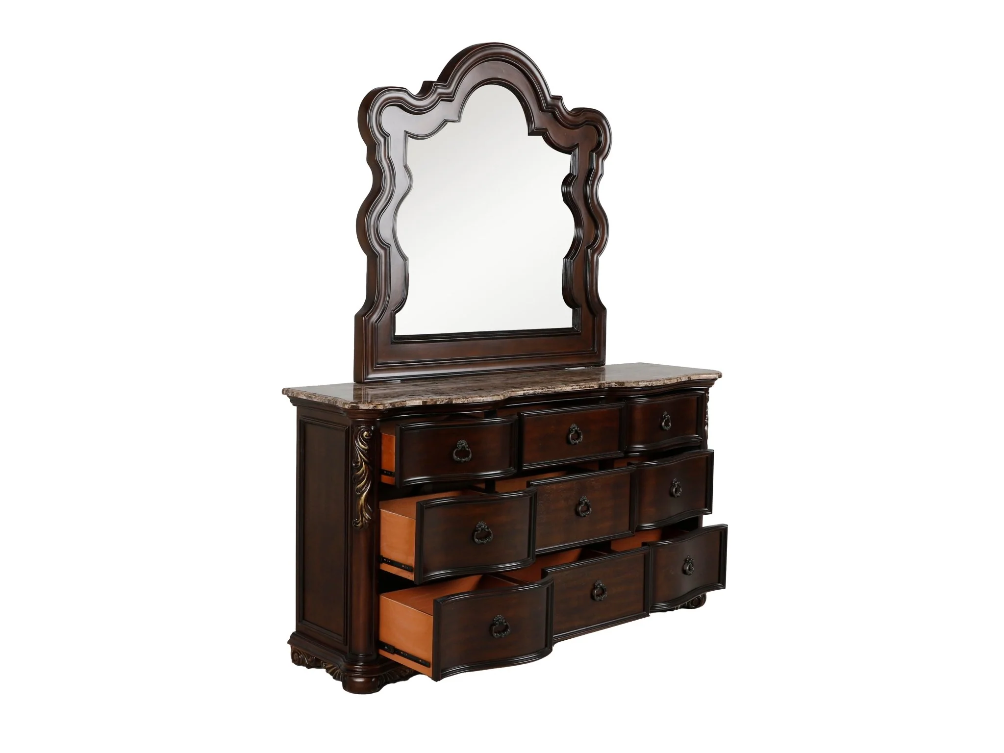 Cherry 6-Piece Traditional Bedroom Set with Bed, Dresser, Mirror, & Nightstand
