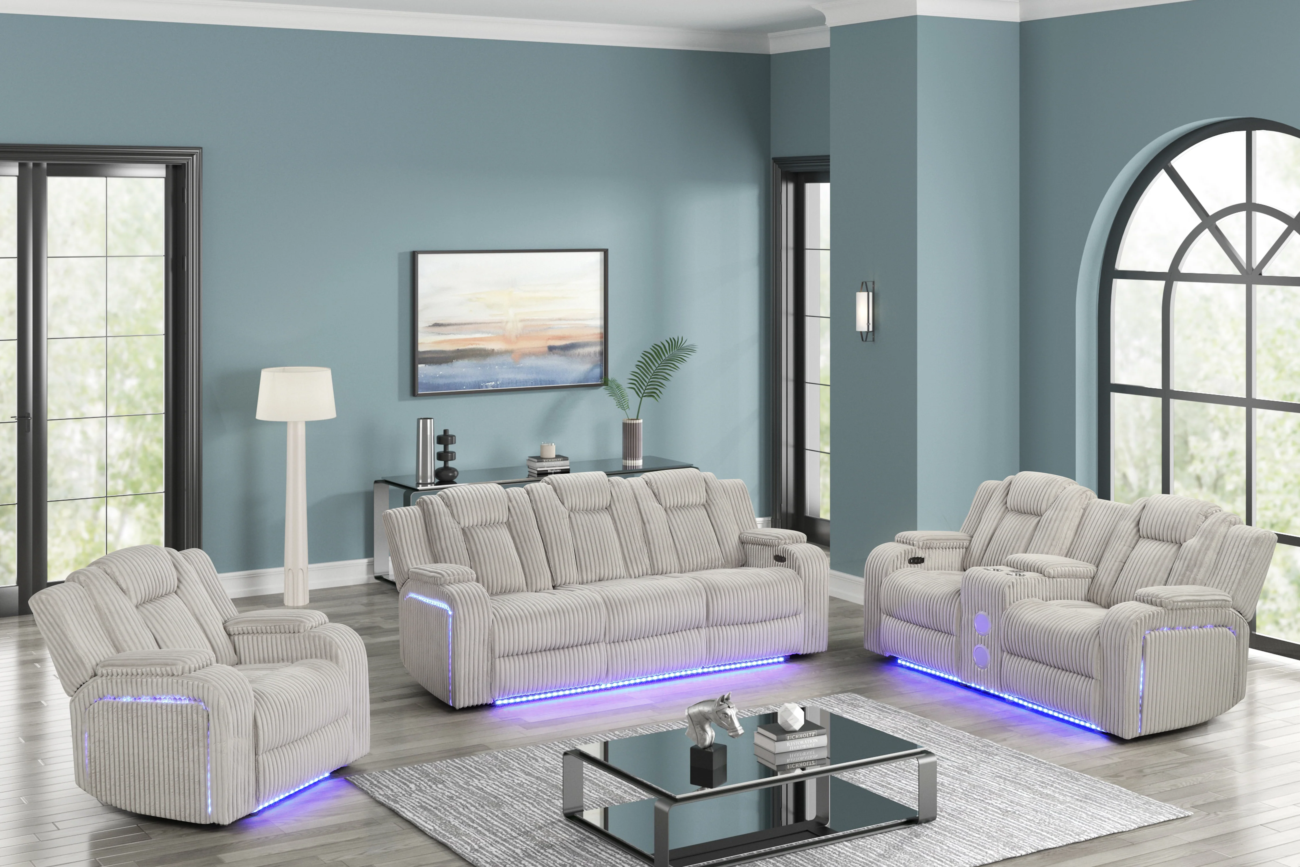 3096-light-grey-modern-corduroy-3-piece-power-reclining-living-room-set-with-power-headrests-led-lights-bluetooth-speakers-usb-wireless-charging-1.webp Light Grey Modern Corduroy 3-Piece Power Reclining Living Room Set with Power Headrests, LED Lights, Bluetooth Speakers, USB & Wireless Charging