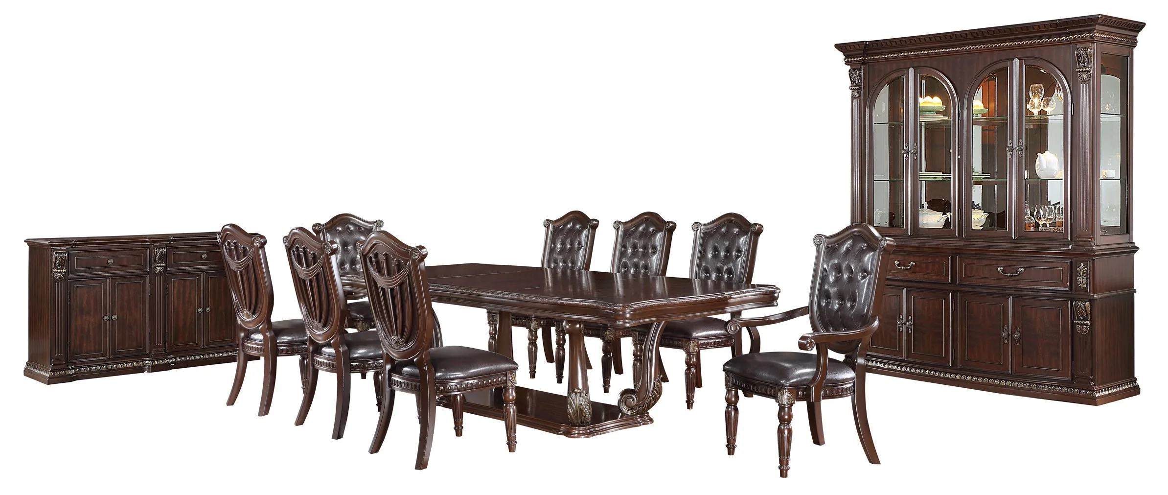 9-Piece Dark Cherry Formal Dining Set with Shield Back Chairs