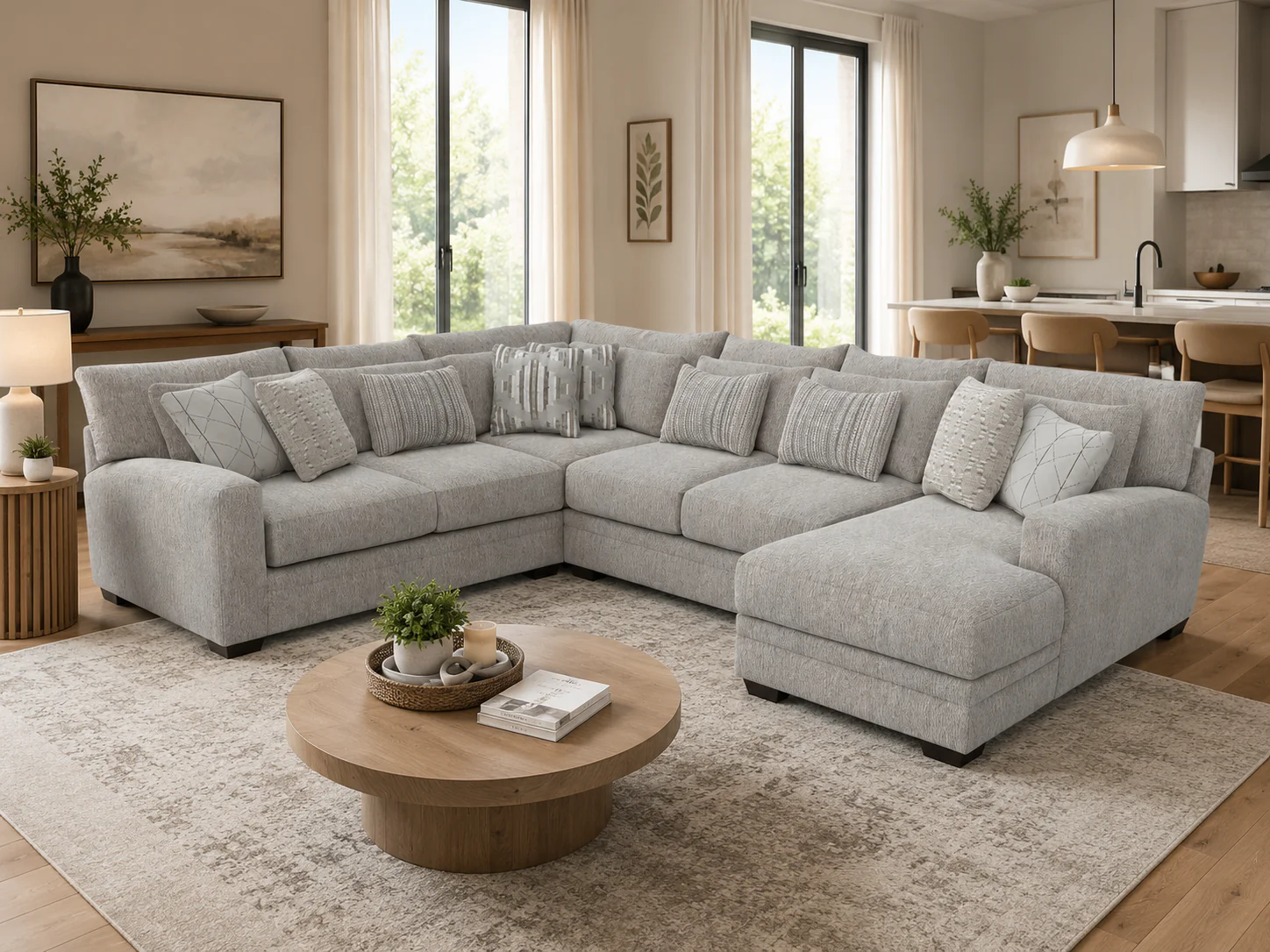 Modern Light Gray 3 Piece L-Shaped Sectional Sofa with RAF Chaise