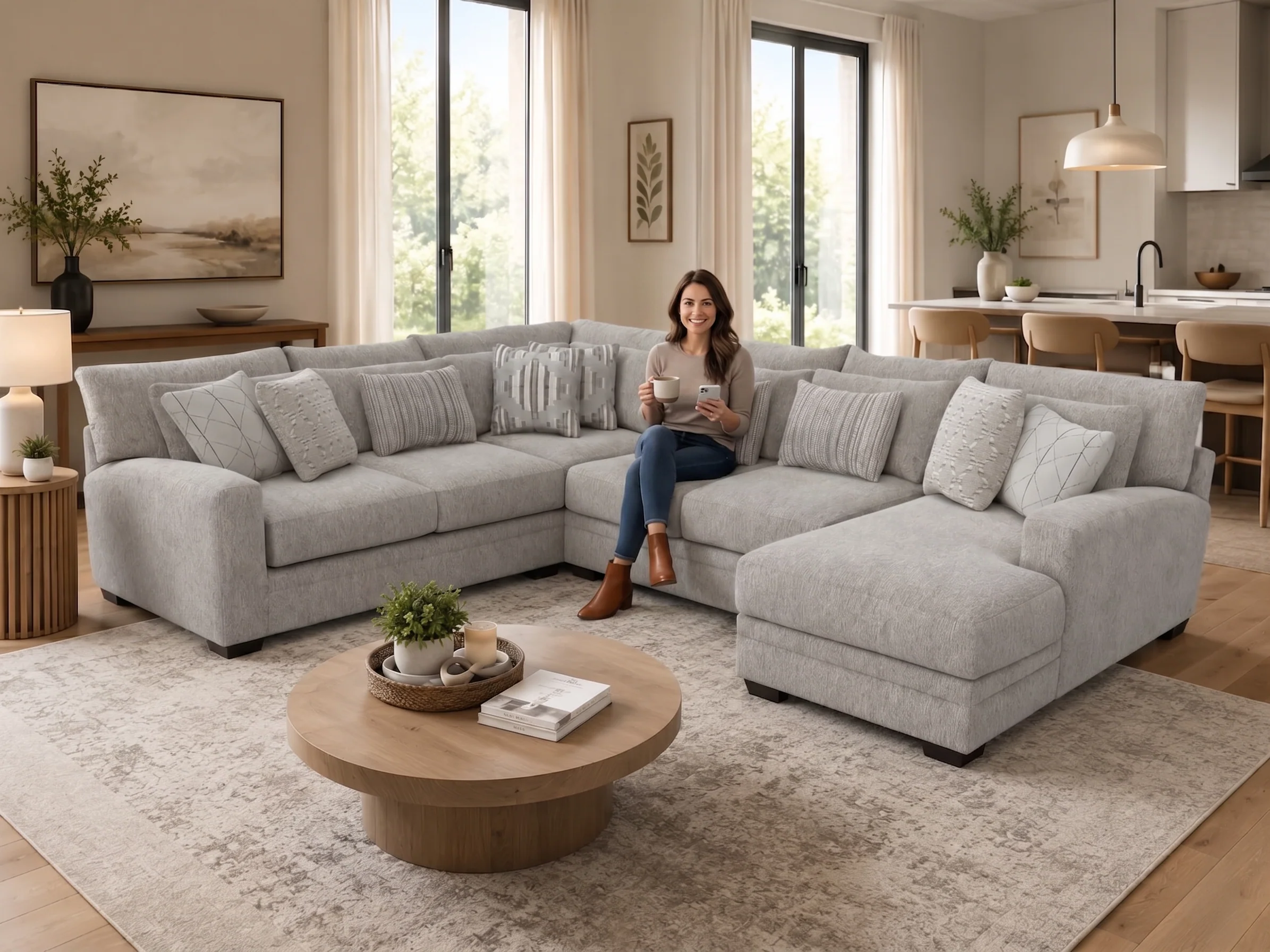 Modern Light Gray 3 Piece L-Shaped Sectional Sofa with RAF Chaise