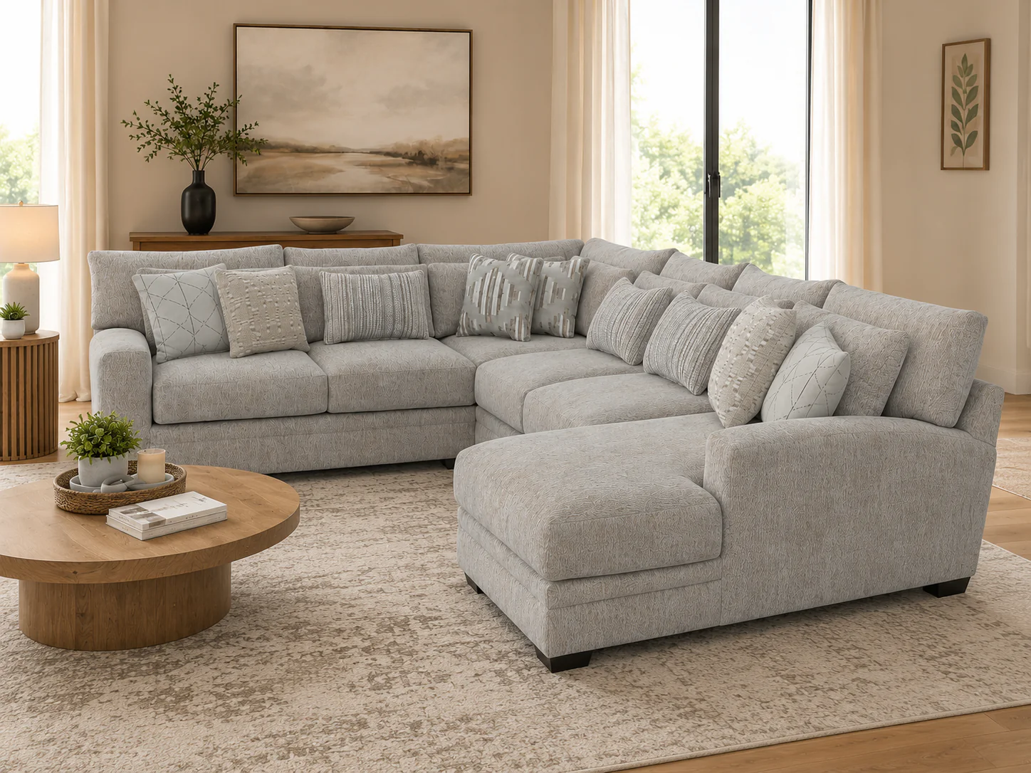 Modern Light Gray 3 Piece L-Shaped Sectional Sofa with RAF Chaise