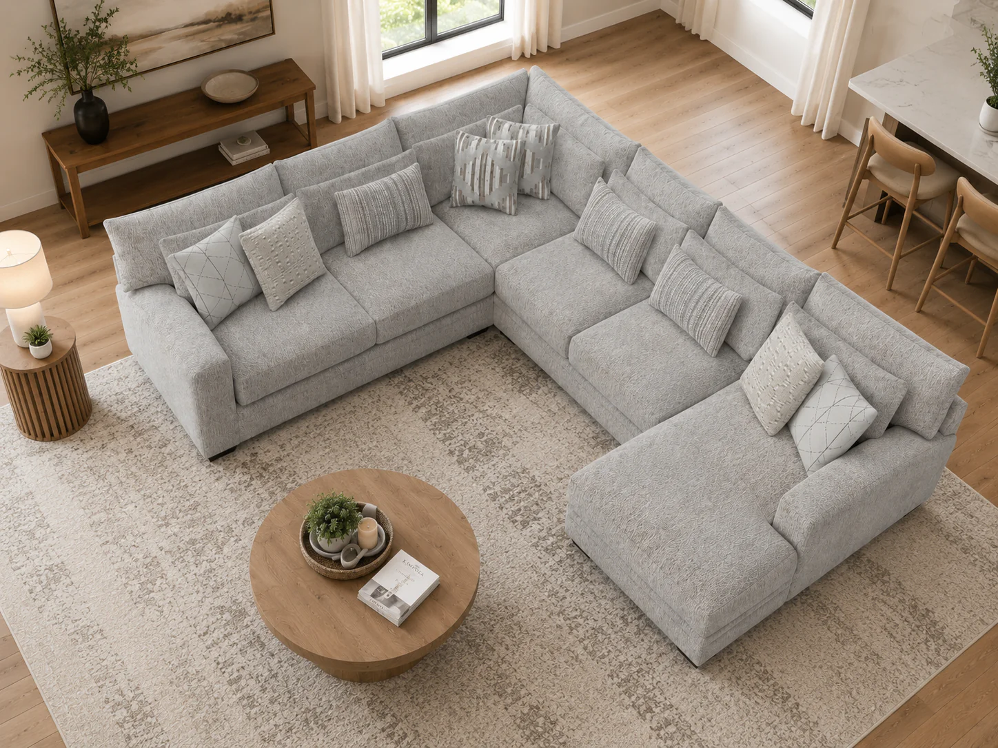 Modern Light Gray 3 Piece L-Shaped Sectional Sofa with RAF Chaise