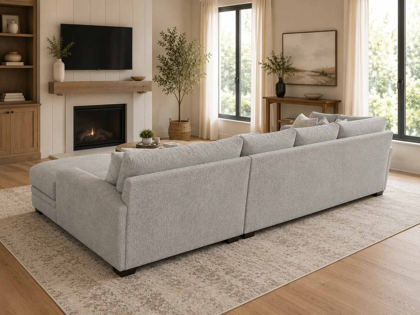 Modern Light Gray 3 Piece L-Shaped Sectional Sofa with RAF Chaise