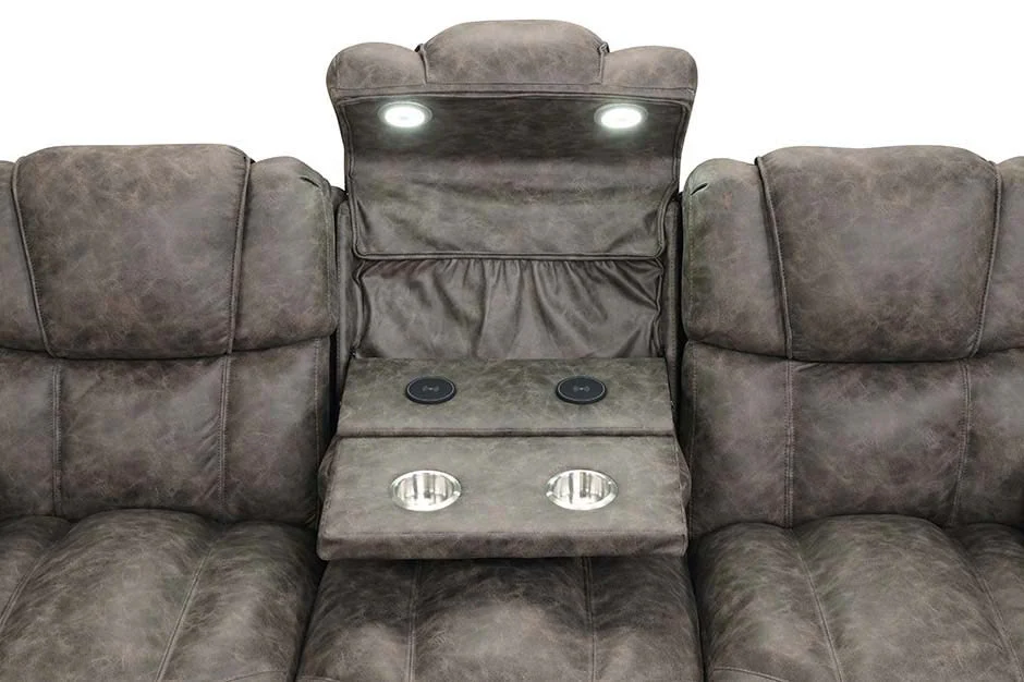 Dark Gray 3-Piece Power Reclining Living Room Set with LED Lights, USB, Bluetooth Speaker & Wireless Charging