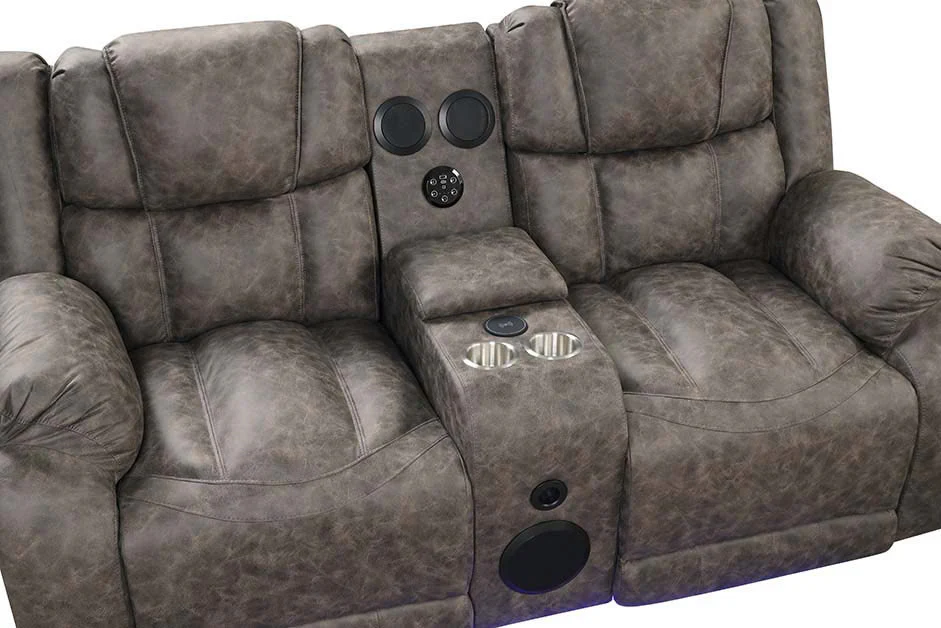 Dark Gray 3-Piece Power Reclining Living Room Set with LED Lights, USB, Bluetooth Speaker & Wireless Charging