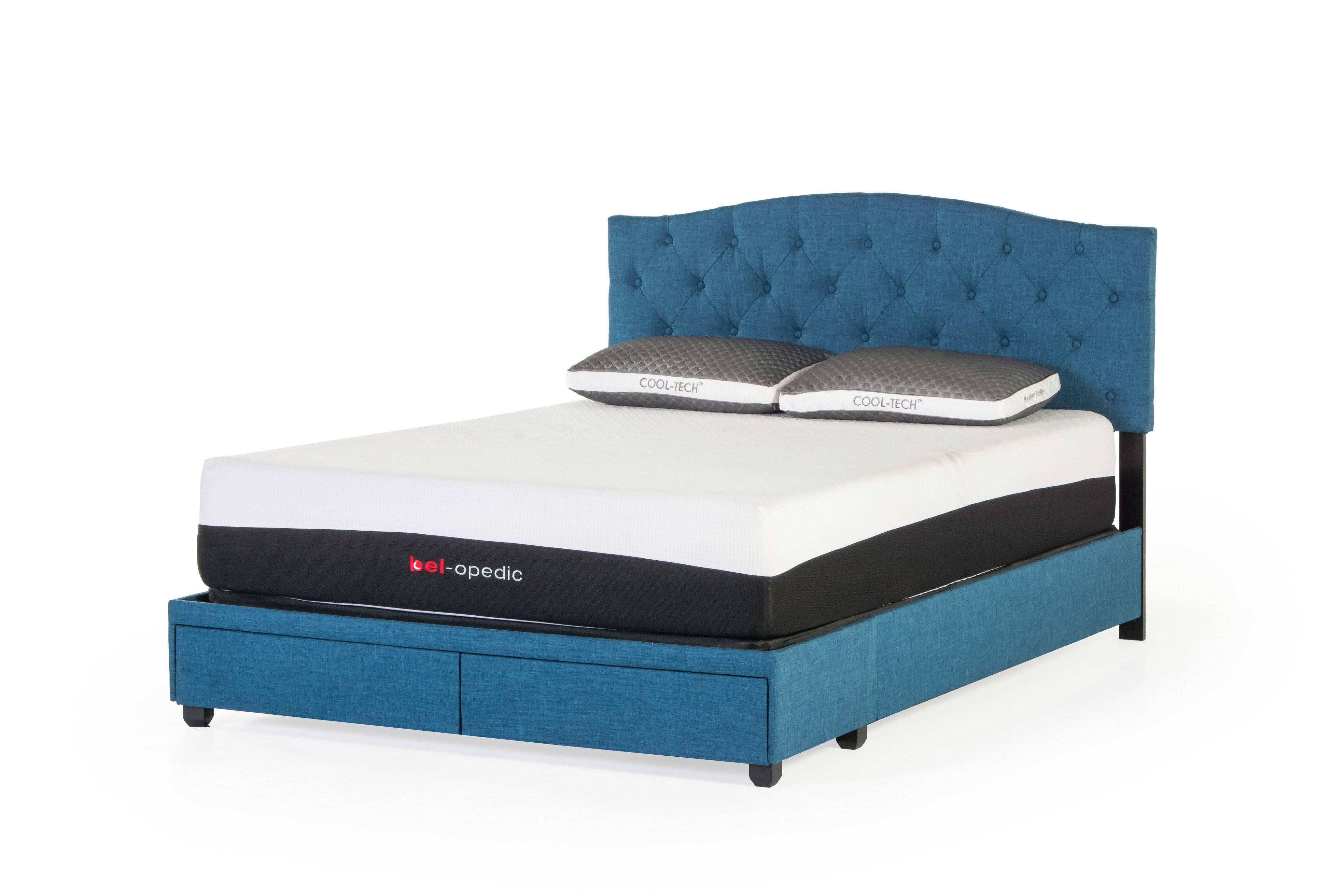 Blue Tufted Upholstered Storage Platform Bed with Drawers