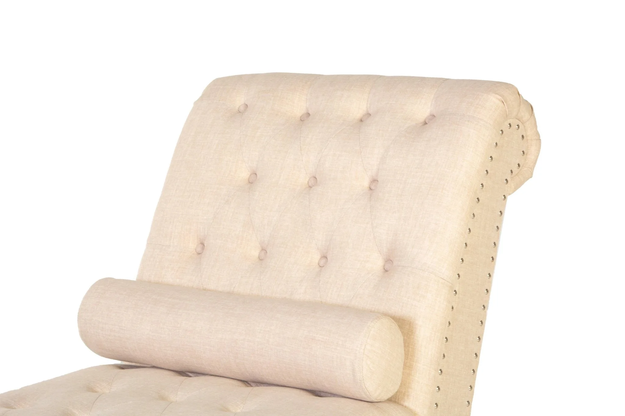 349-beige-tufted-chaise-lounge-with-nailhead-trim-bolster-pillow-3.webp Beige Tufted Chaise Lounge with Nailhead Trim & Bolster Pillow