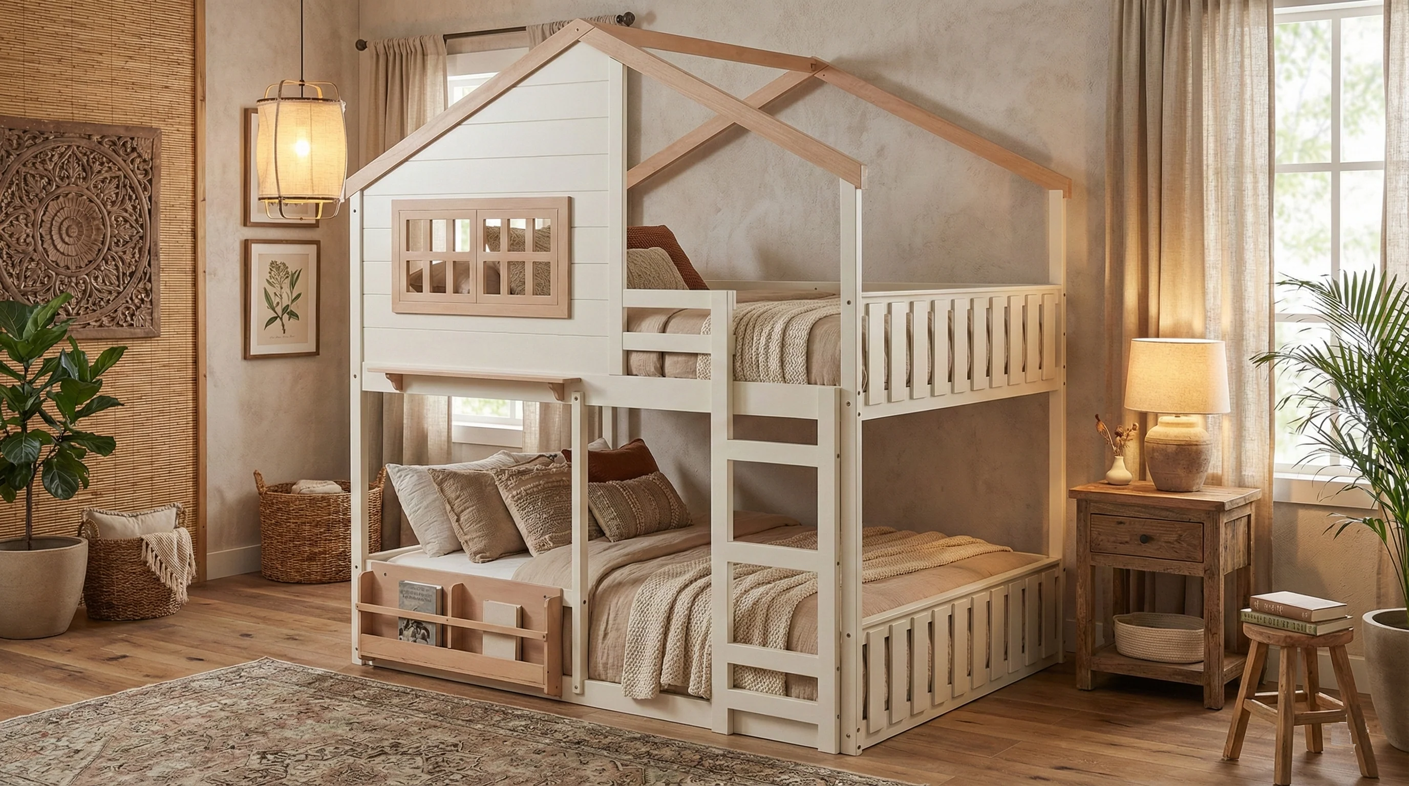 3602-modern-farmhouse-house-frame-full-over-full-bunk-bed-with-ladder-built-in-shelf-cream-3.webp Modern Farmhouse House-Frame Full-over-Full Bunk Bed with Ladder & Built-In Shelf (Cream)
