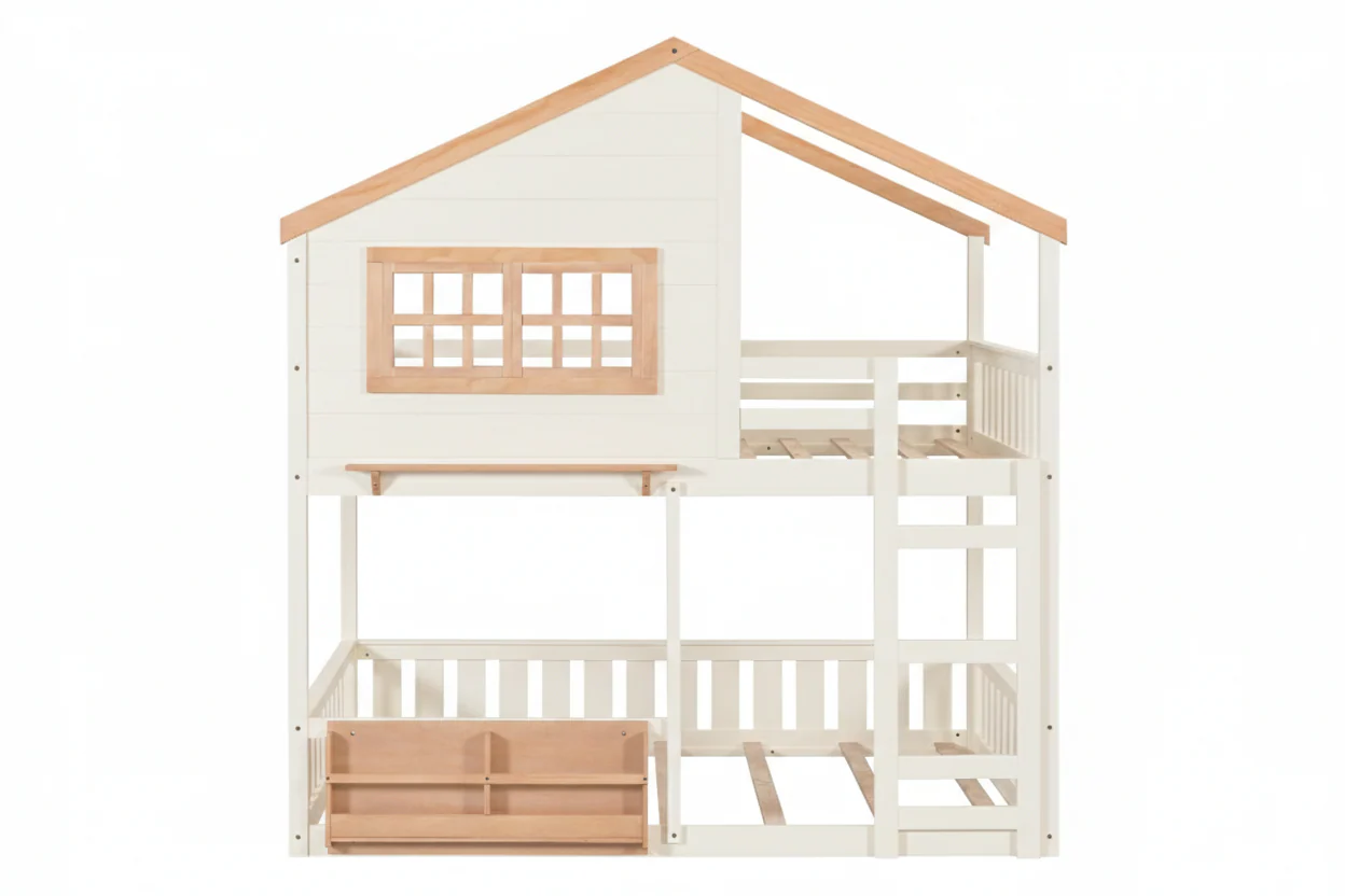 3602-modern-farmhouse-house-frame-full-over-full-bunk-bed-with-ladder-built-in-shelf-cream-5.webp Modern Farmhouse House-Frame Full-over-Full Bunk Bed with Ladder & Built-In Shelf (Cream)