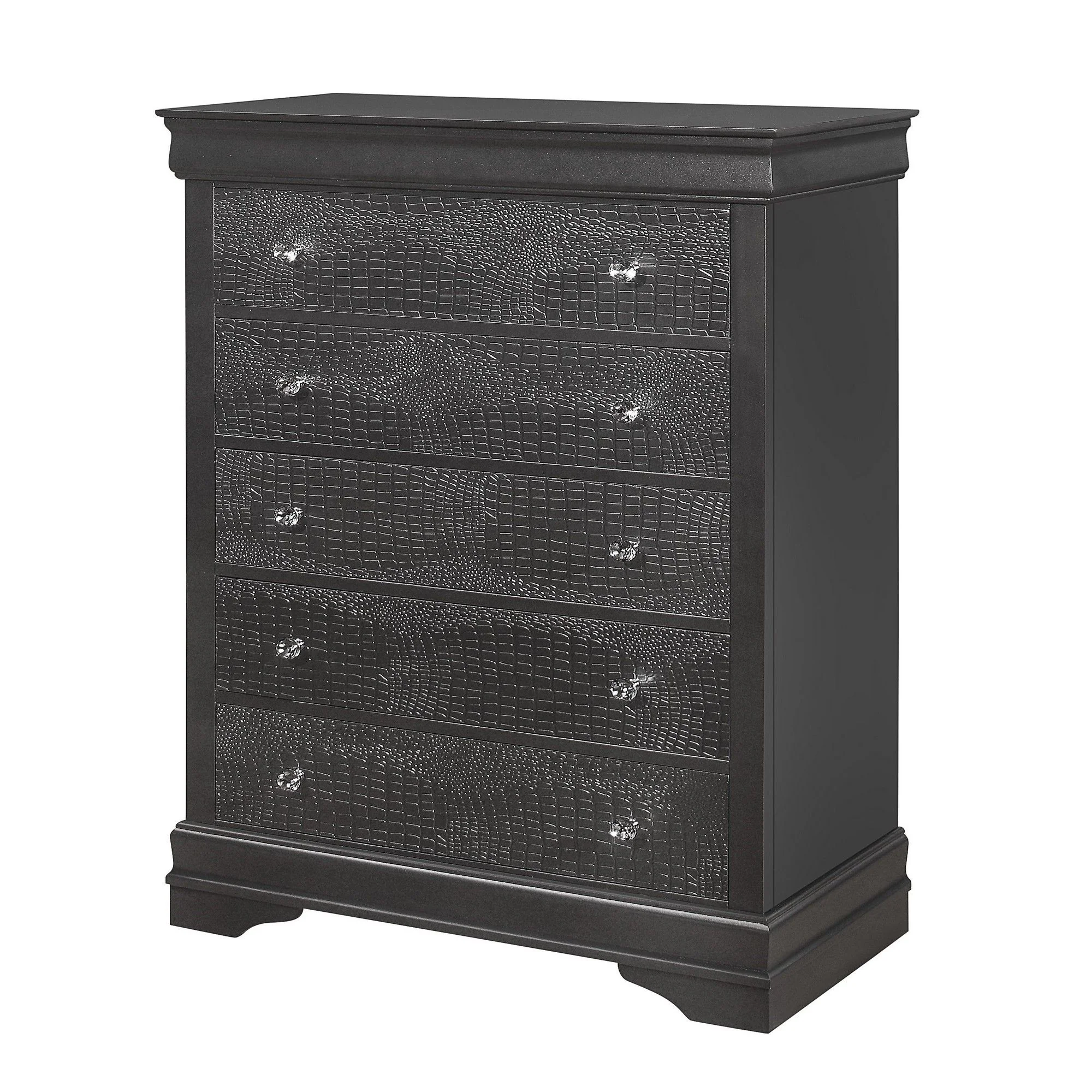 Shaker - 5 Pieces Bedroom Set With Crystal Inspired Tufted Headboard And LED Lighting