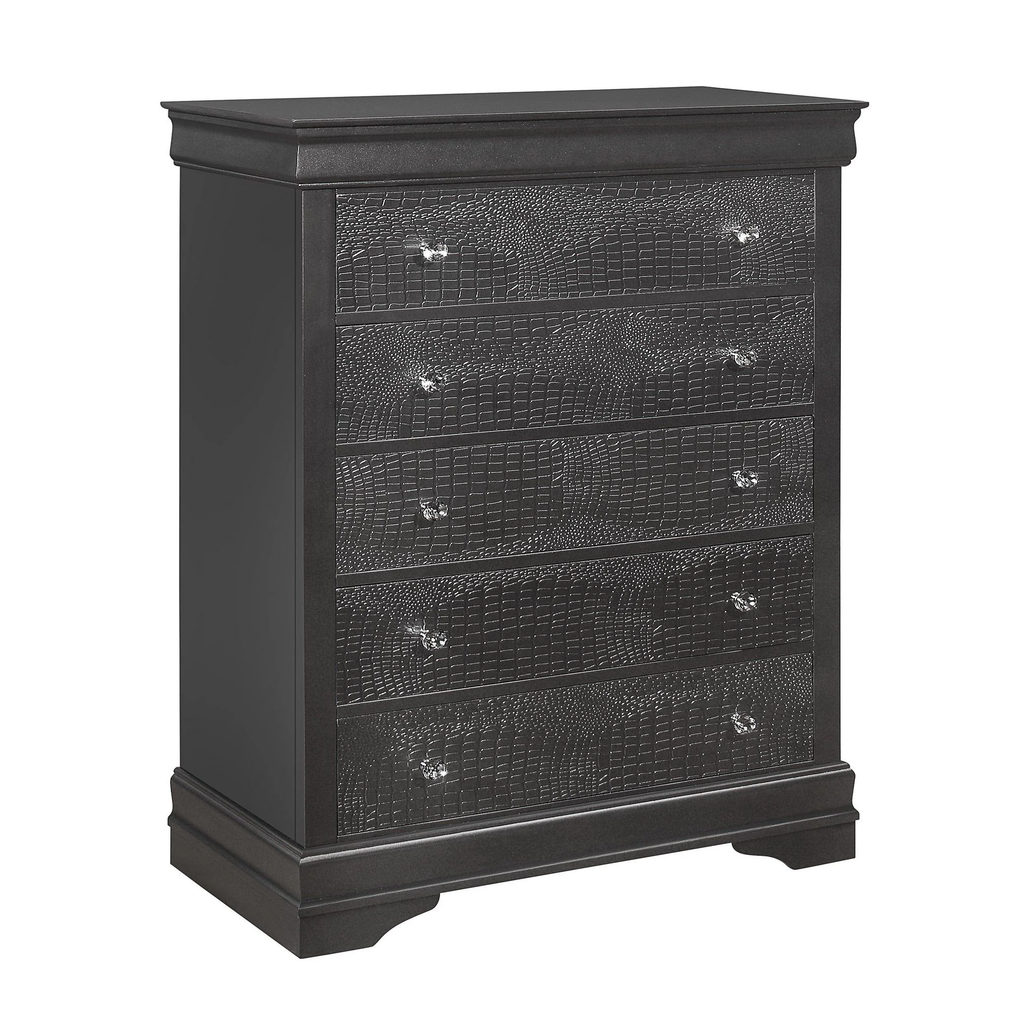 Shaker - 5 Pieces Bedroom Set With Crystal Inspired Tufted Headboard And LED Lighting