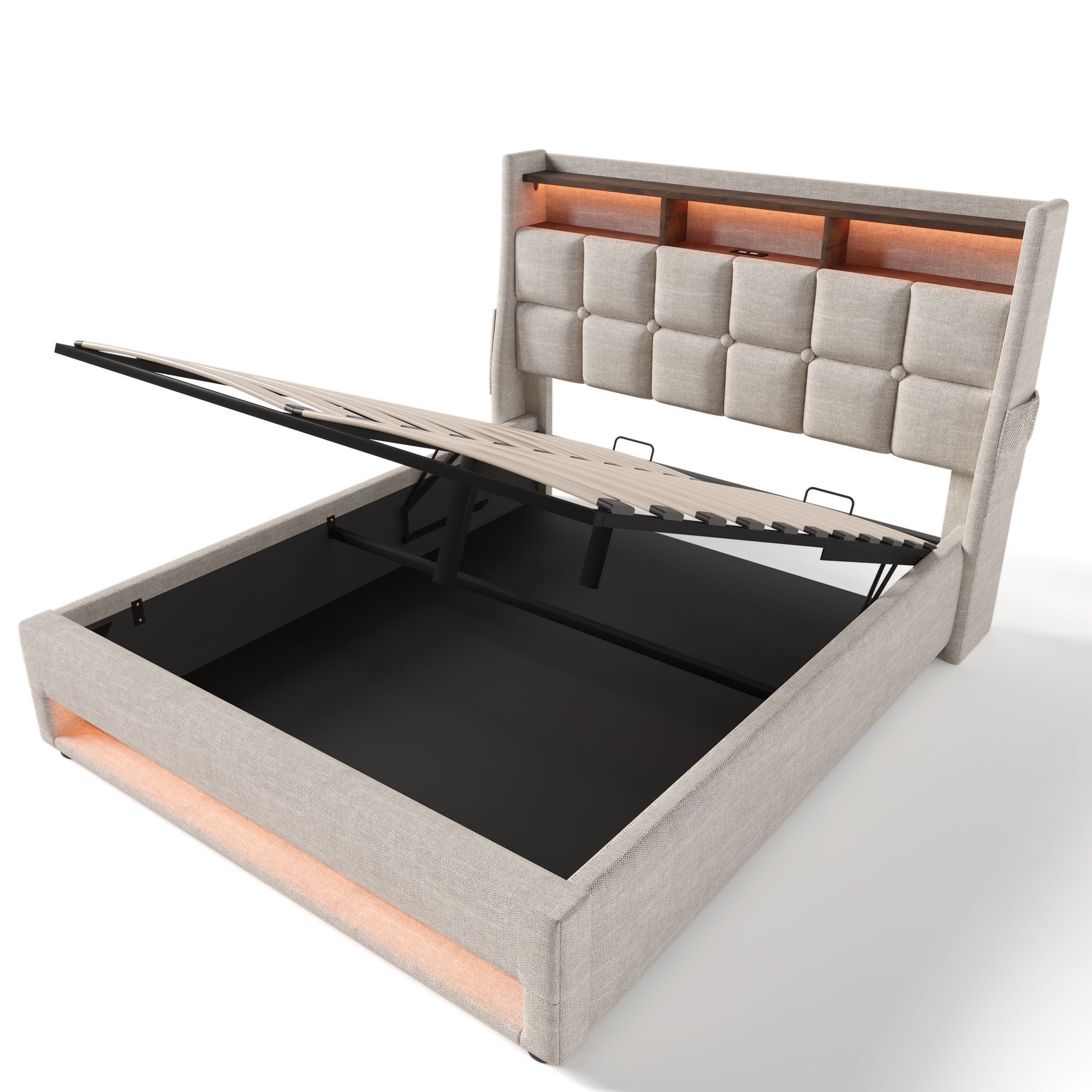 3623-upholstered-platform-bed-with-a-hydraulic-storage-system-led-and-usb-charging-without-mattress-1.jpg Upholstered Platform Bed With A Hydraulic Storage System, LED And USB Charging (Without Mattress)