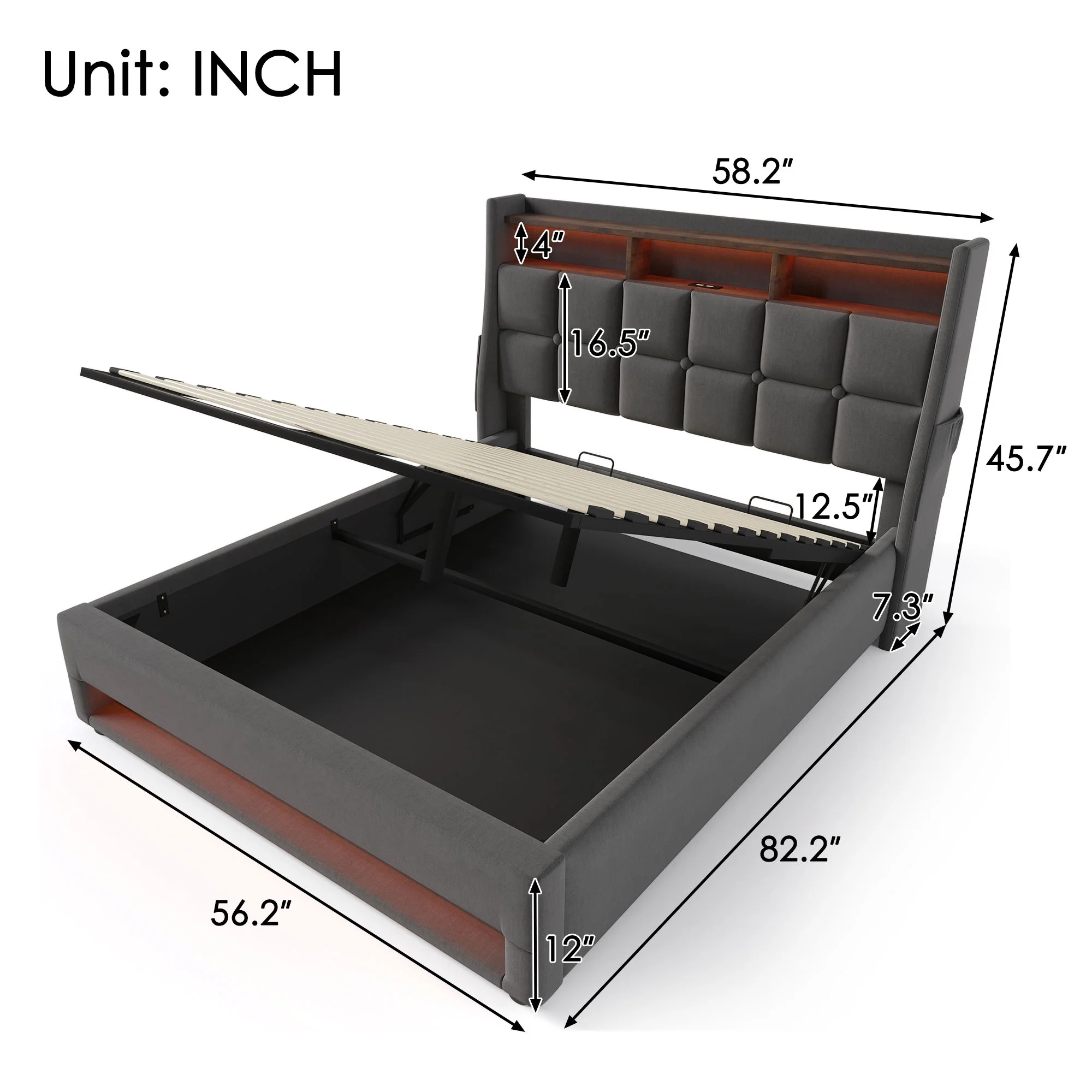 3623-upholstered-platform-bed-with-a-hydraulic-storage-system-led-and-usb-charging-without-mattress-12.webp Upholstered Platform Bed With A Hydraulic Storage System, LED And USB Charging (Without Mattress)