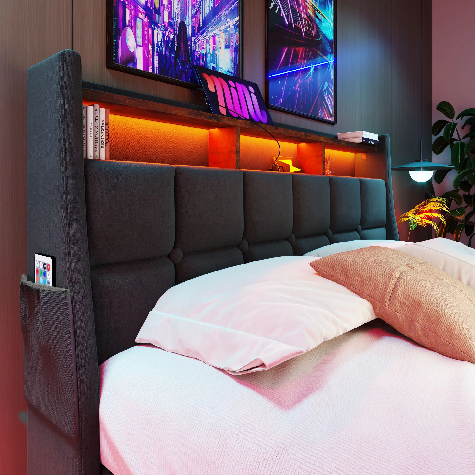 3623-upholstered-platform-bed-with-a-hydraulic-storage-system-led-and-usb-charging-without-mattress-15.webp Upholstered Platform Bed With A Hydraulic Storage System, LED And USB Charging (Without Mattress)