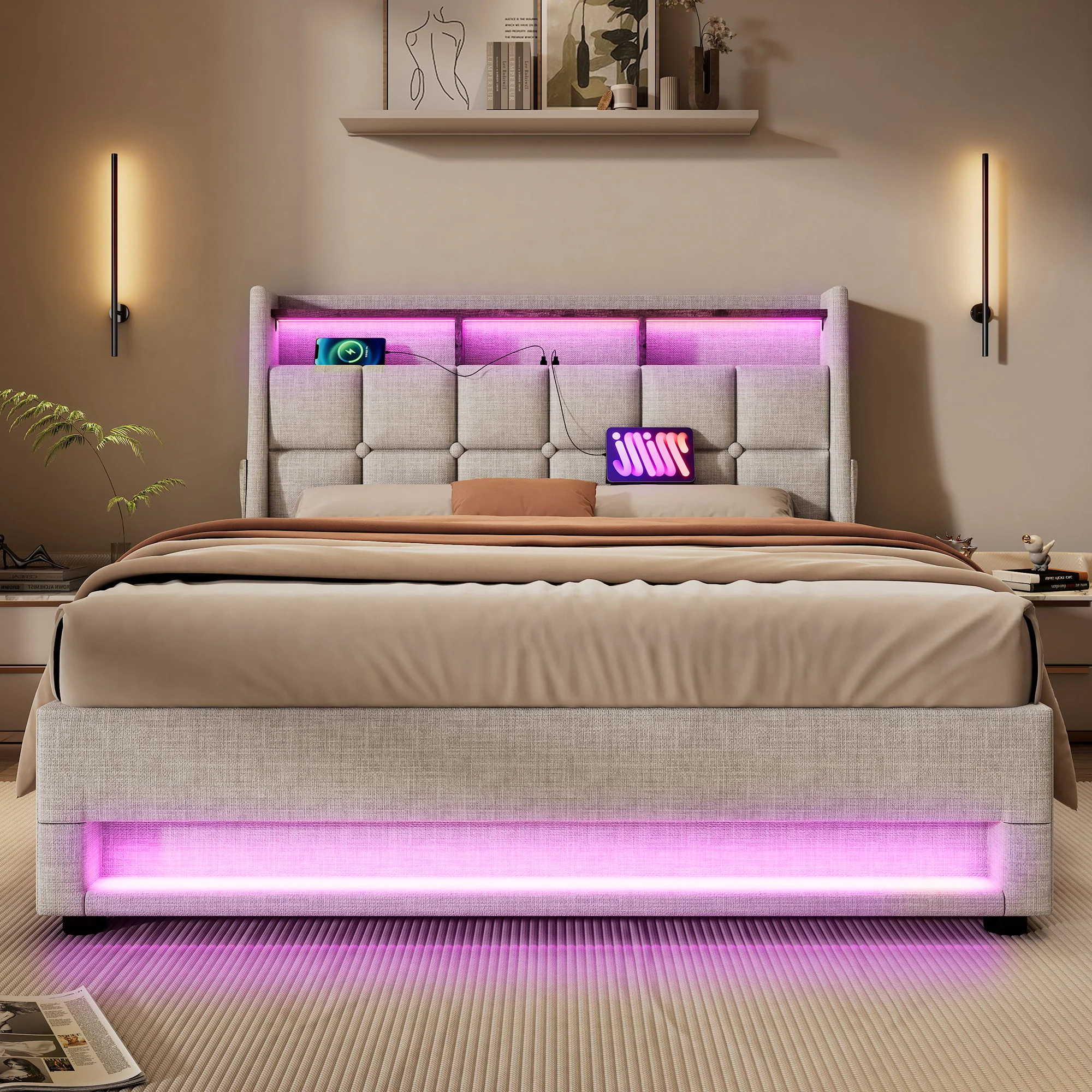 3623-upholstered-platform-bed-with-a-hydraulic-storage-system-led-and-usb-charging-without-mattress-17.webp Upholstered Platform Bed With A Hydraulic Storage System, LED And USB Charging (Without Mattress)