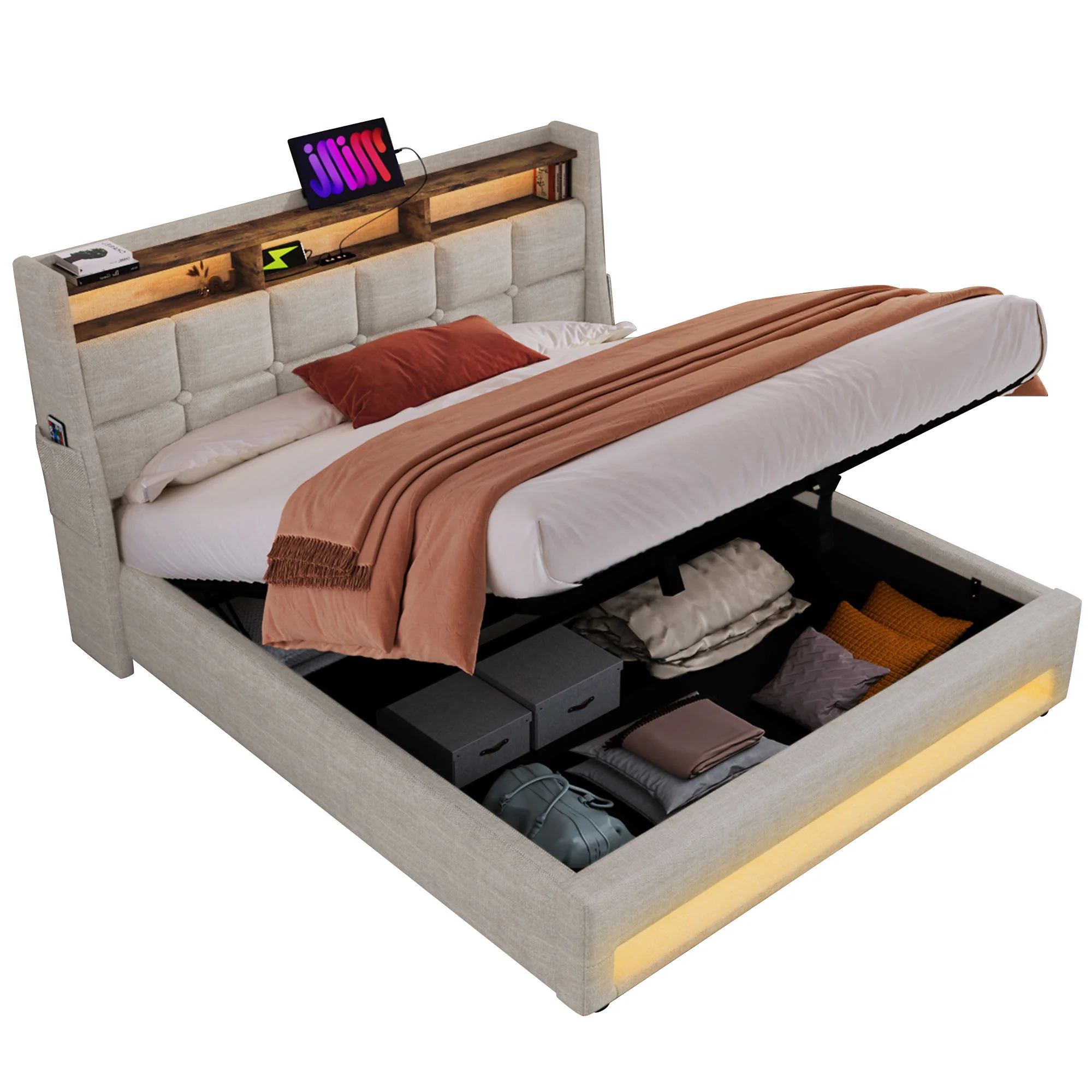 3623-upholstered-platform-bed-with-a-hydraulic-storage-system-led-and-usb-charging-without-mattress-18.webp Upholstered Platform Bed With A Hydraulic Storage System, LED And USB Charging (Without Mattress)