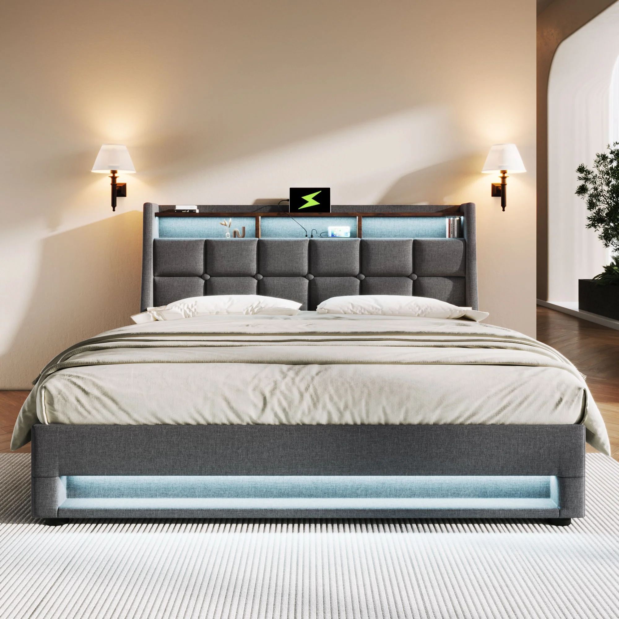 3623-upholstered-platform-bed-with-a-hydraulic-storage-system-led-and-usb-charging-without-mattress-19.webp Upholstered Platform Bed With A Hydraulic Storage System, LED And USB Charging (Without Mattress)