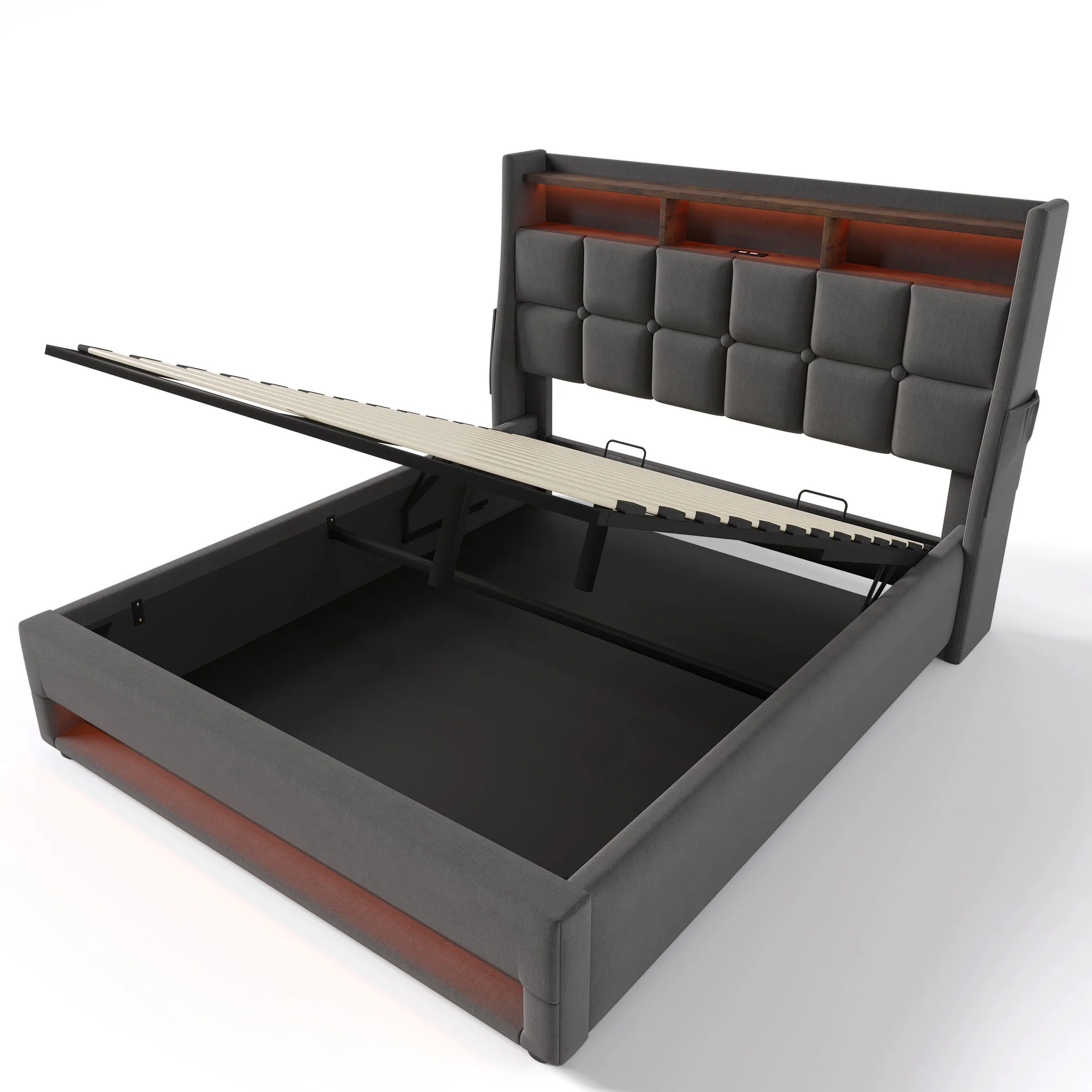 3623-upholstered-platform-bed-with-a-hydraulic-storage-system-led-and-usb-charging-without-mattress-2.webp Upholstered Platform Bed With A Hydraulic Storage System, LED And USB Charging (Without Mattress)