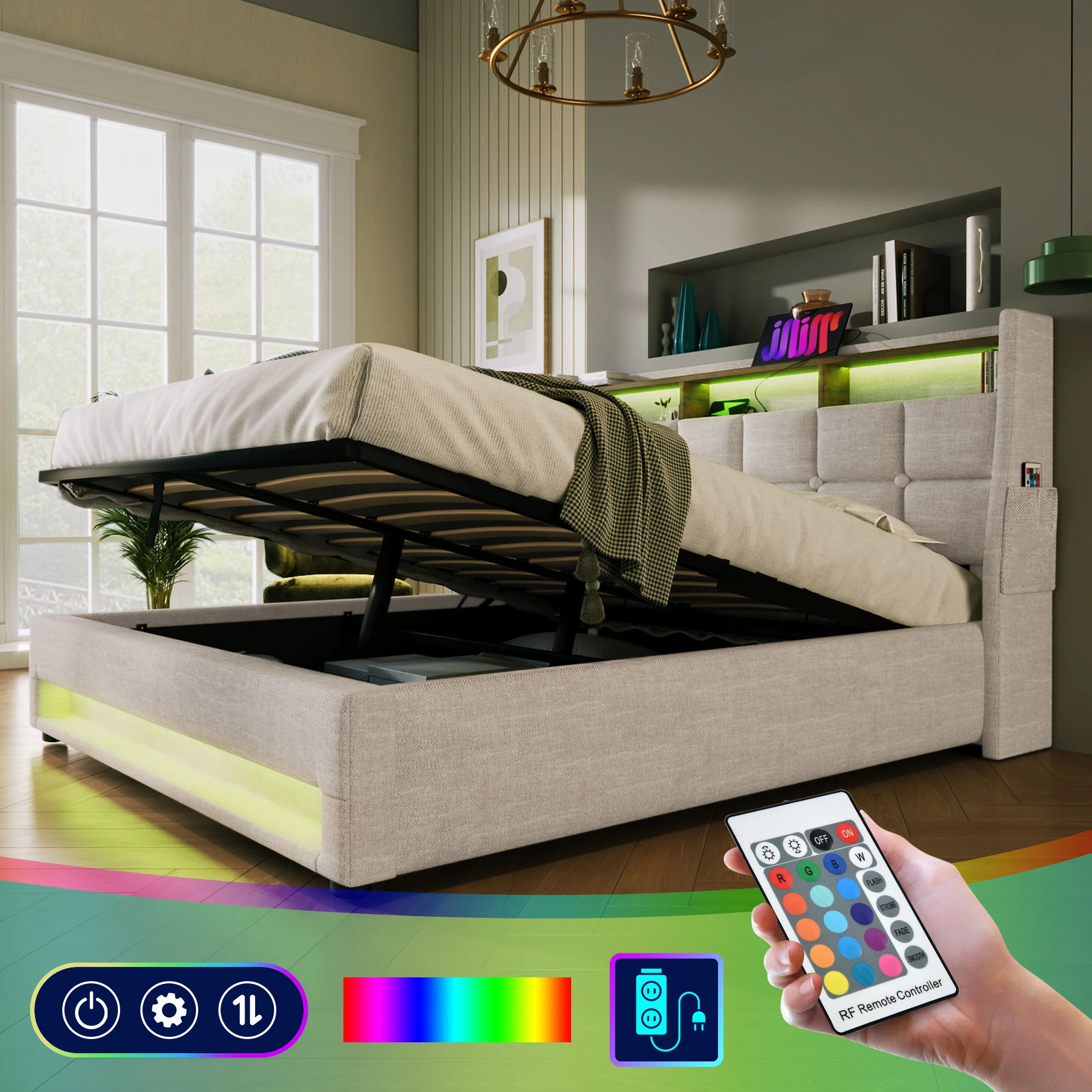 3623-upholstered-platform-bed-with-a-hydraulic-storage-system-led-and-usb-charging-without-mattress-22.webp Upholstered Platform Bed With A Hydraulic Storage System, LED And USB Charging (Without Mattress)