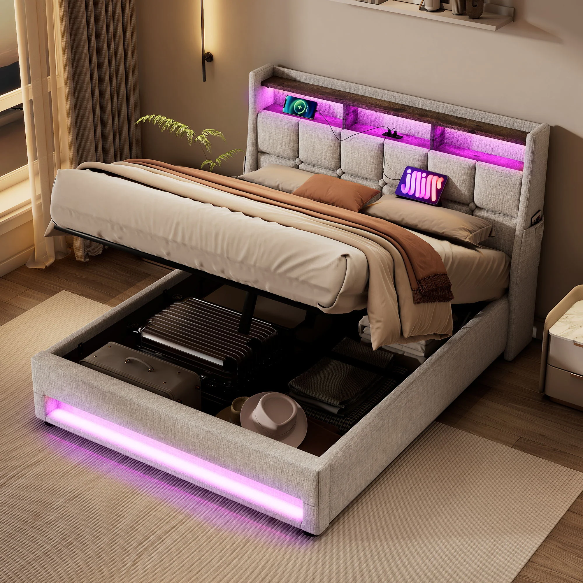 3623-upholstered-platform-bed-with-a-hydraulic-storage-system-led-and-usb-charging-without-mattress-26.webp Upholstered Platform Bed With A Hydraulic Storage System, LED And USB Charging (Without Mattress)