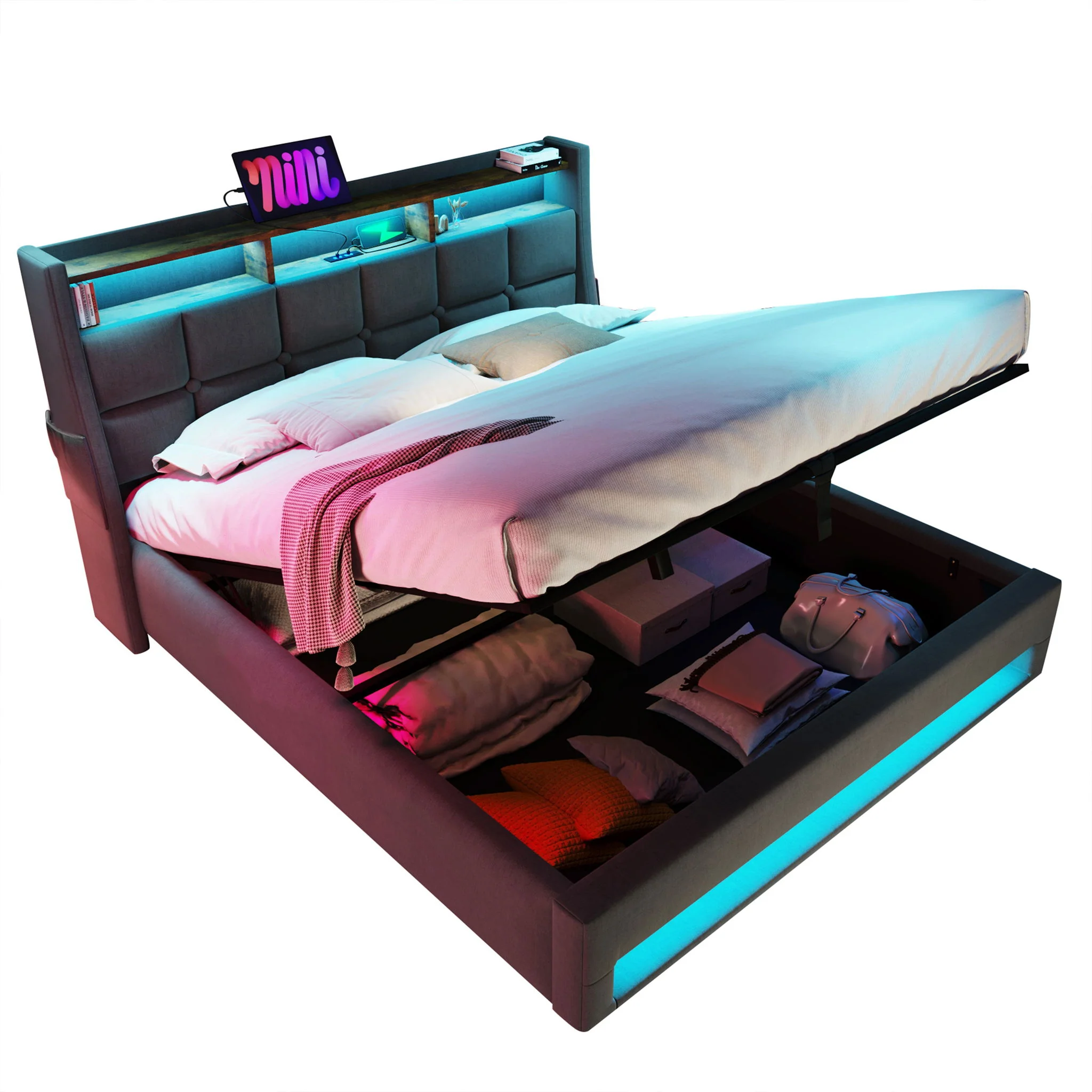3623-upholstered-platform-bed-with-a-hydraulic-storage-system-led-and-usb-charging-without-mattress-28.webp Upholstered Platform Bed With A Hydraulic Storage System, LED And USB Charging (Without Mattress)