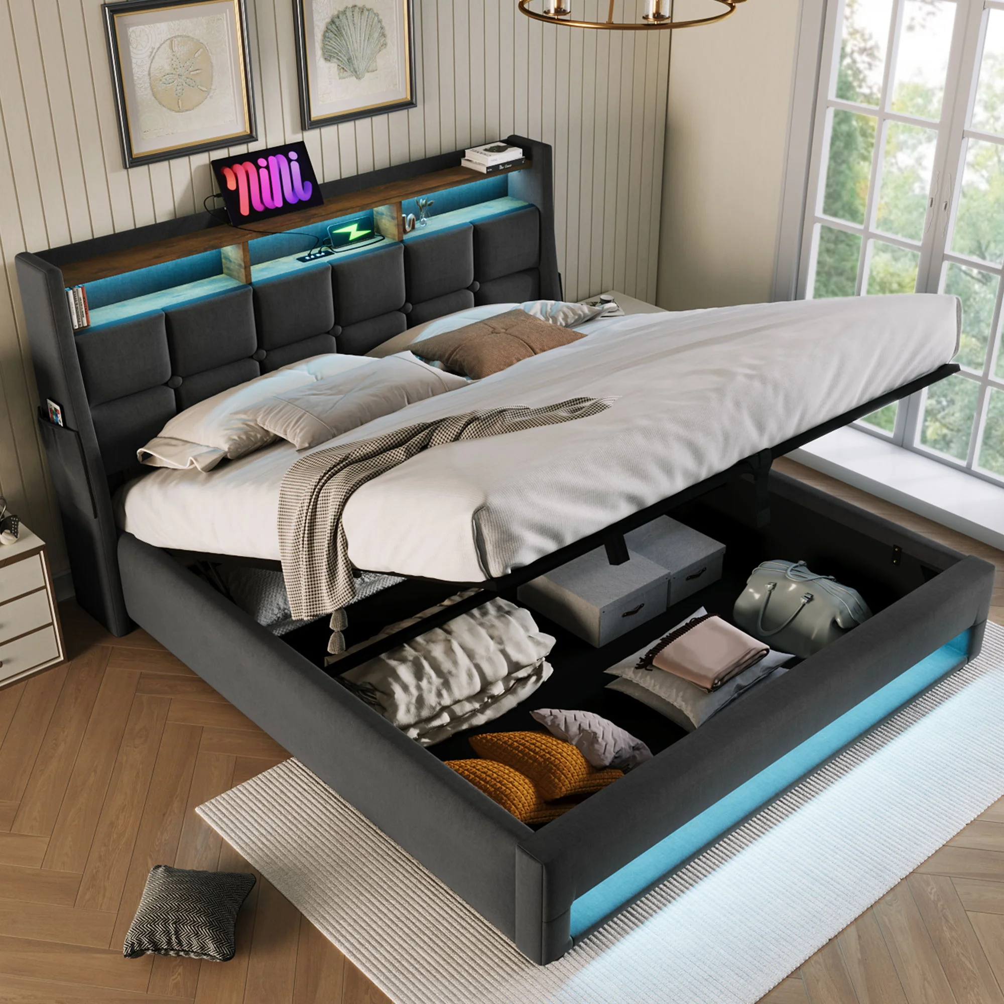 3623-upholstered-platform-bed-with-a-hydraulic-storage-system-led-and-usb-charging-without-mattress-31.webp Upholstered Platform Bed With A Hydraulic Storage System, LED And USB Charging (Without Mattress)