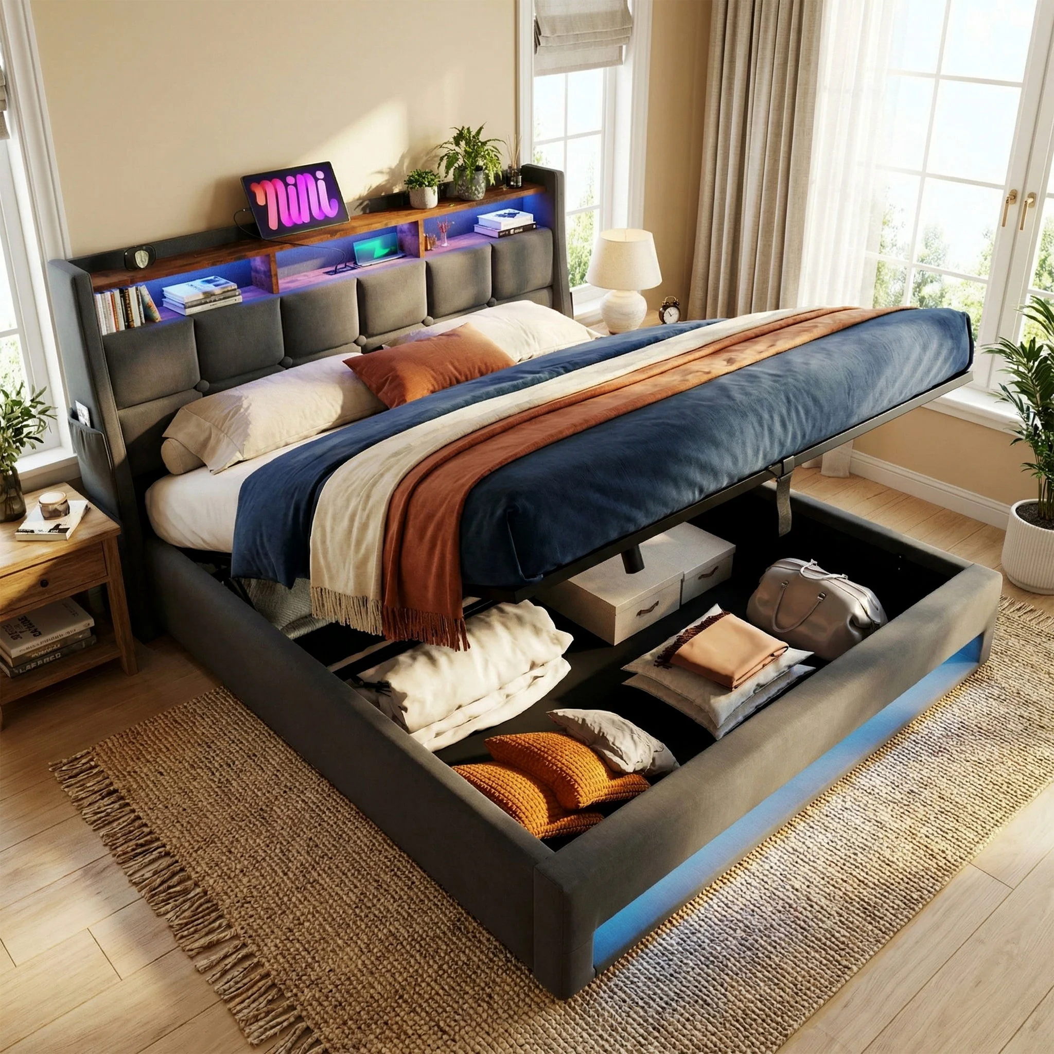 3623-upholstered-platform-bed-with-a-hydraulic-storage-system-led-and-usb-charging-without-mattress-33.webp Upholstered Platform Bed With A Hydraulic Storage System, LED And USB Charging (Without Mattress)