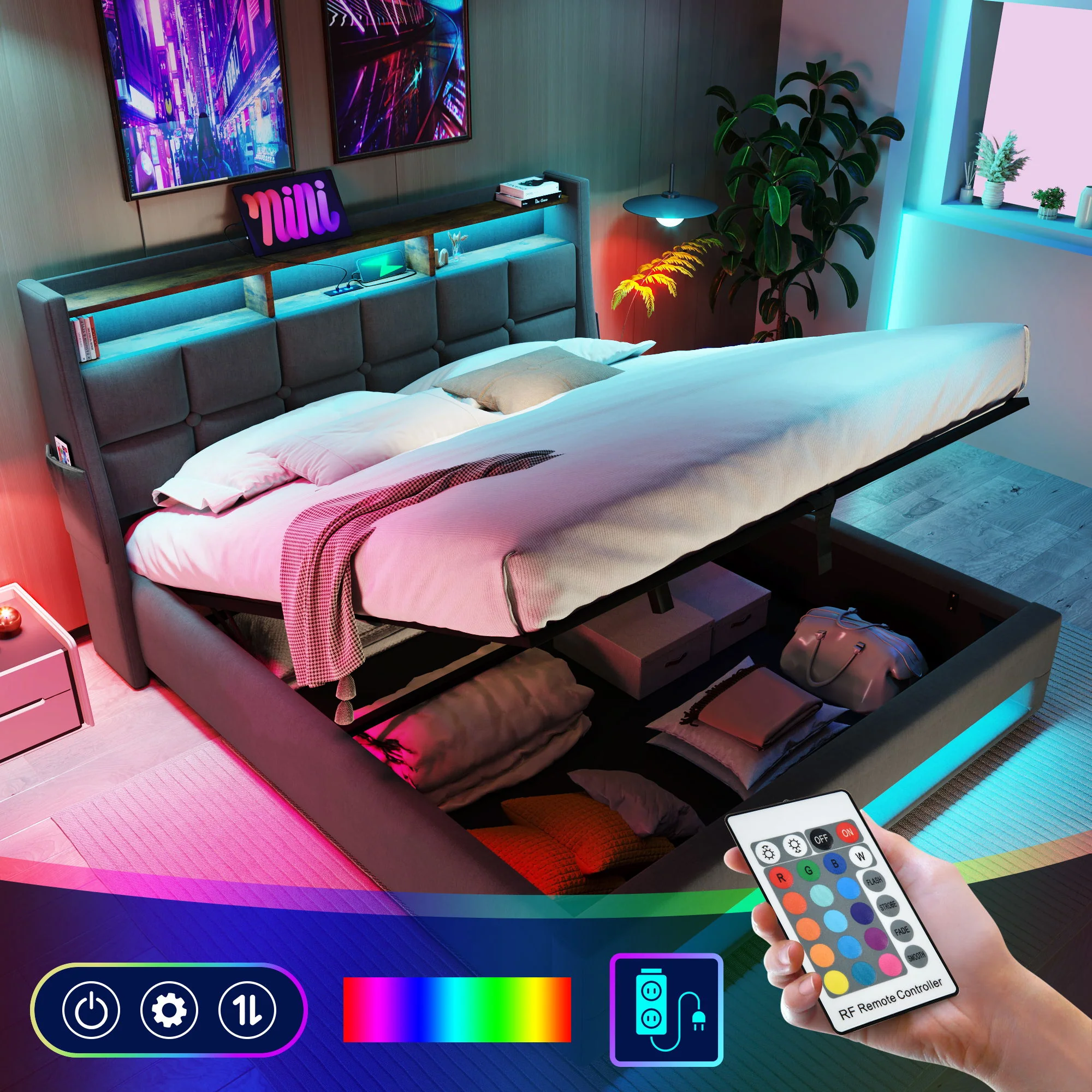 3623-upholstered-platform-bed-with-a-hydraulic-storage-system-led-and-usb-charging-without-mattress-35.webp Upholstered Platform Bed With A Hydraulic Storage System, LED And USB Charging (Without Mattress)