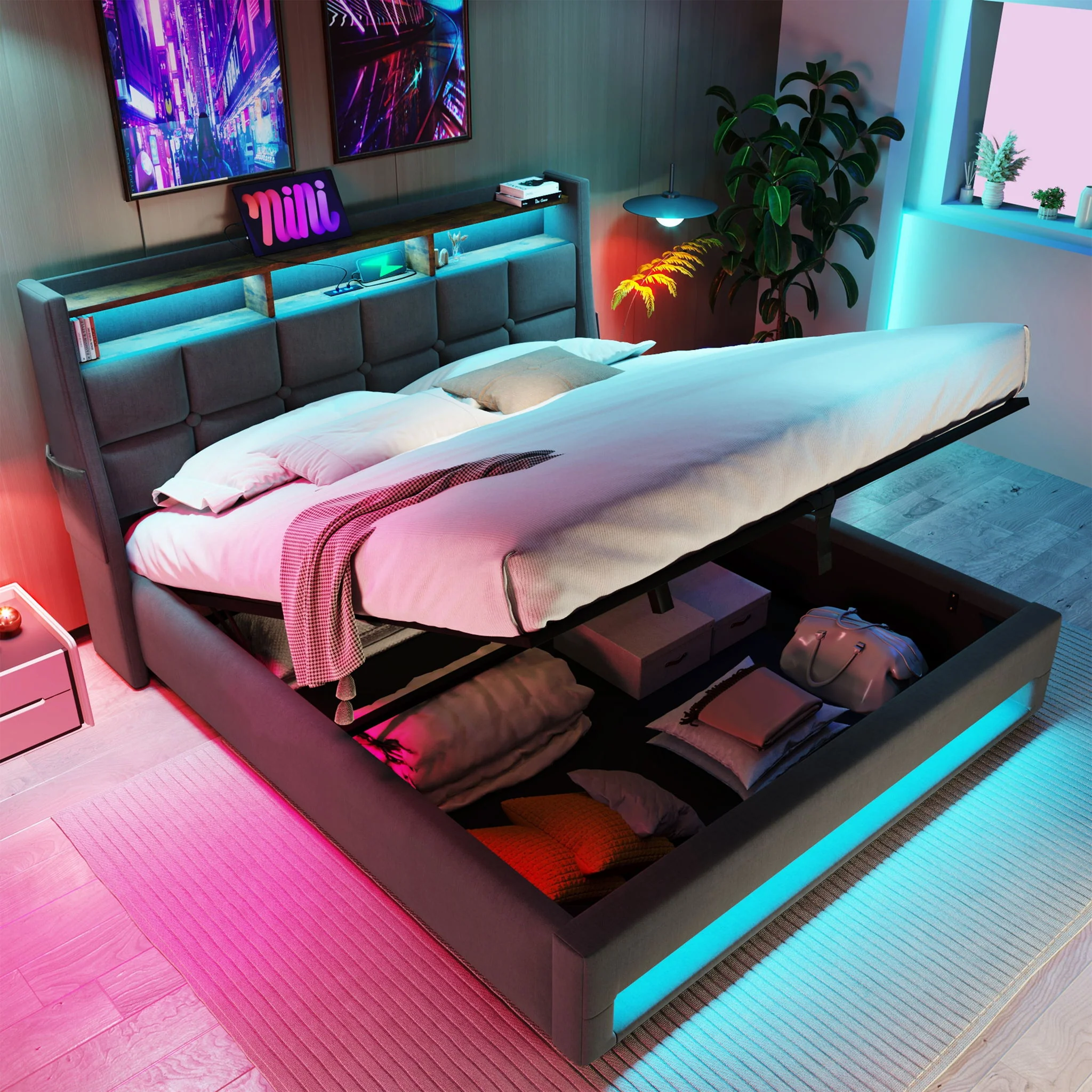 3623-upholstered-platform-bed-with-a-hydraulic-storage-system-led-and-usb-charging-without-mattress-37.webp Upholstered Platform Bed With A Hydraulic Storage System, LED And USB Charging (Without Mattress)