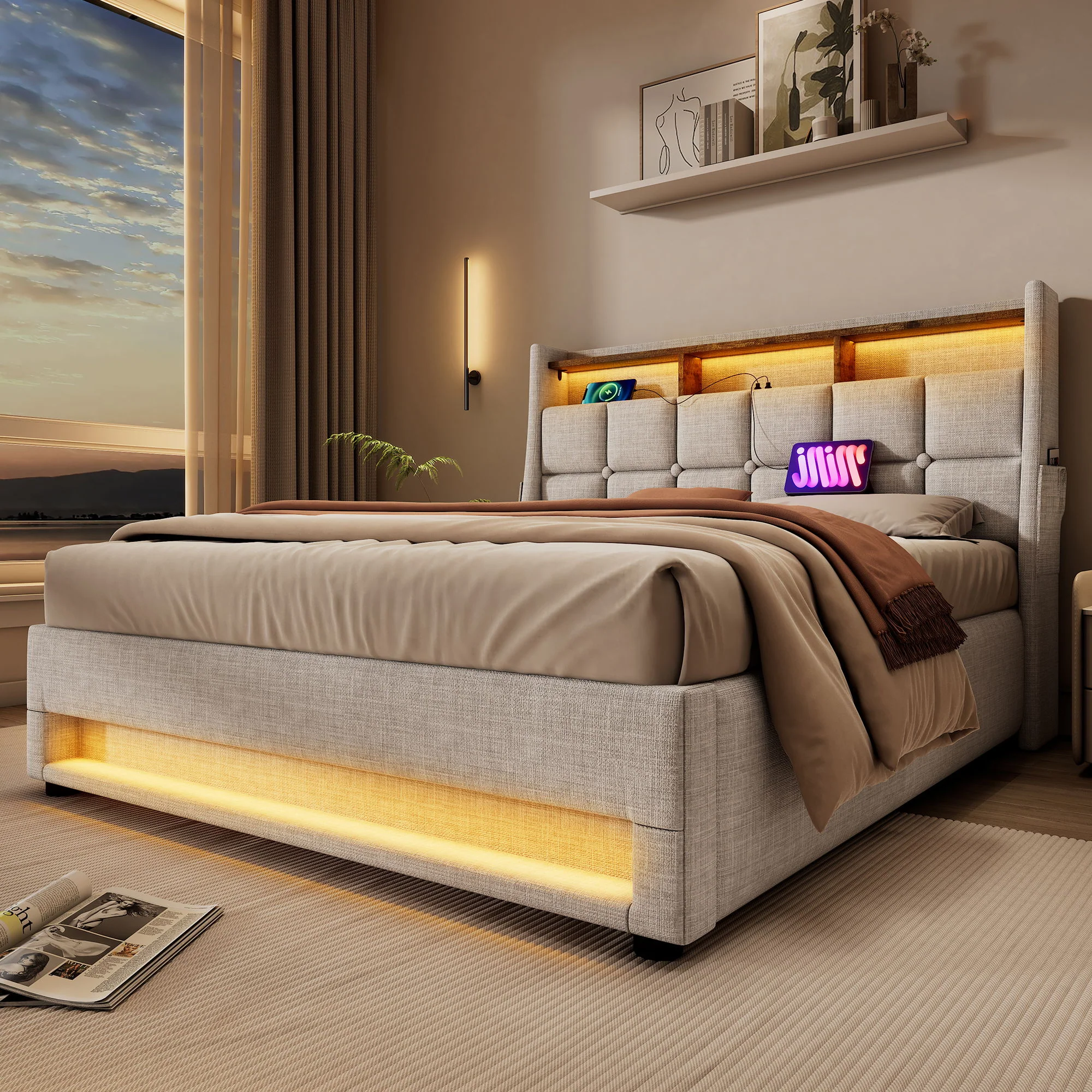 3623-upholstered-platform-bed-with-a-hydraulic-storage-system-led-and-usb-charging-without-mattress-38.webp Upholstered Platform Bed With A Hydraulic Storage System, LED And USB Charging (Without Mattress)